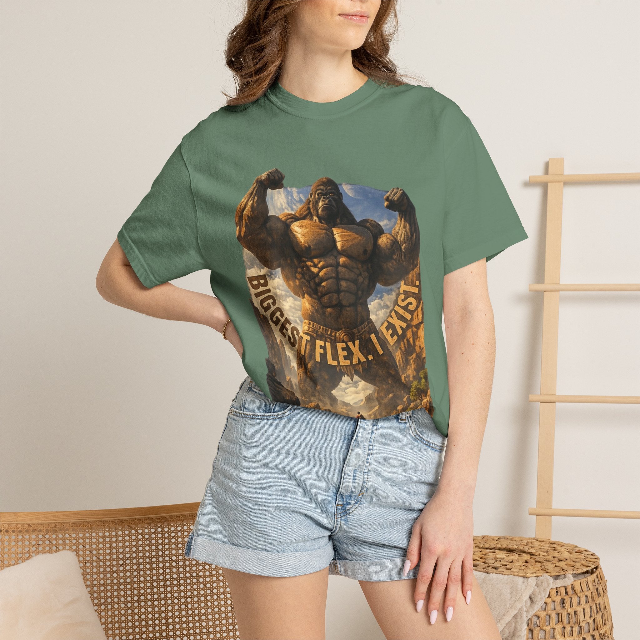 PRB Biggest Flex I Exist T-Shirt — Funny Muscle Gorilla Graphic Tee by Power Runs Black
