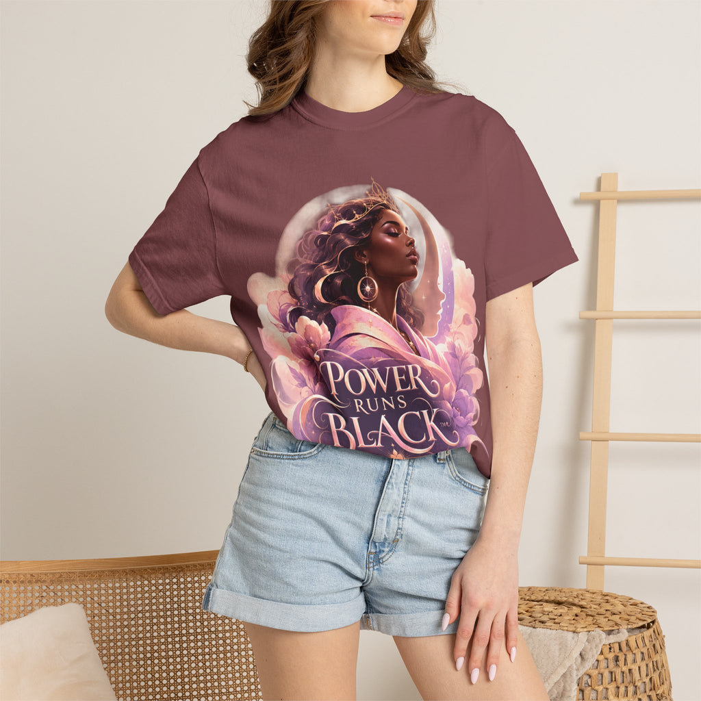 Power Runs Black graphic tee | Black woman portrait, Afro empowerment shirt by Power Runs Black