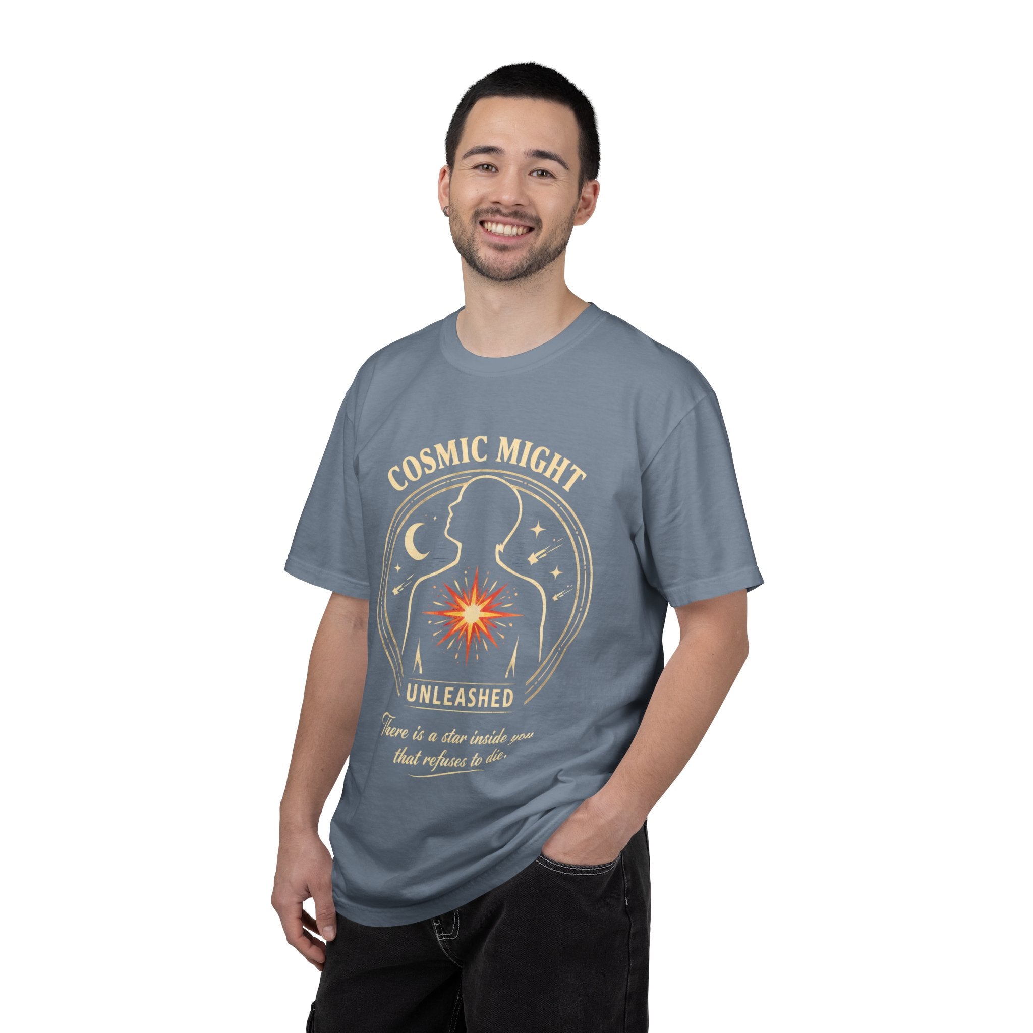 PRB Starforged Flex Cosmic Might T-Shirt — "Unleashed" Astral Heart Graphic Tee by Power Runs Black