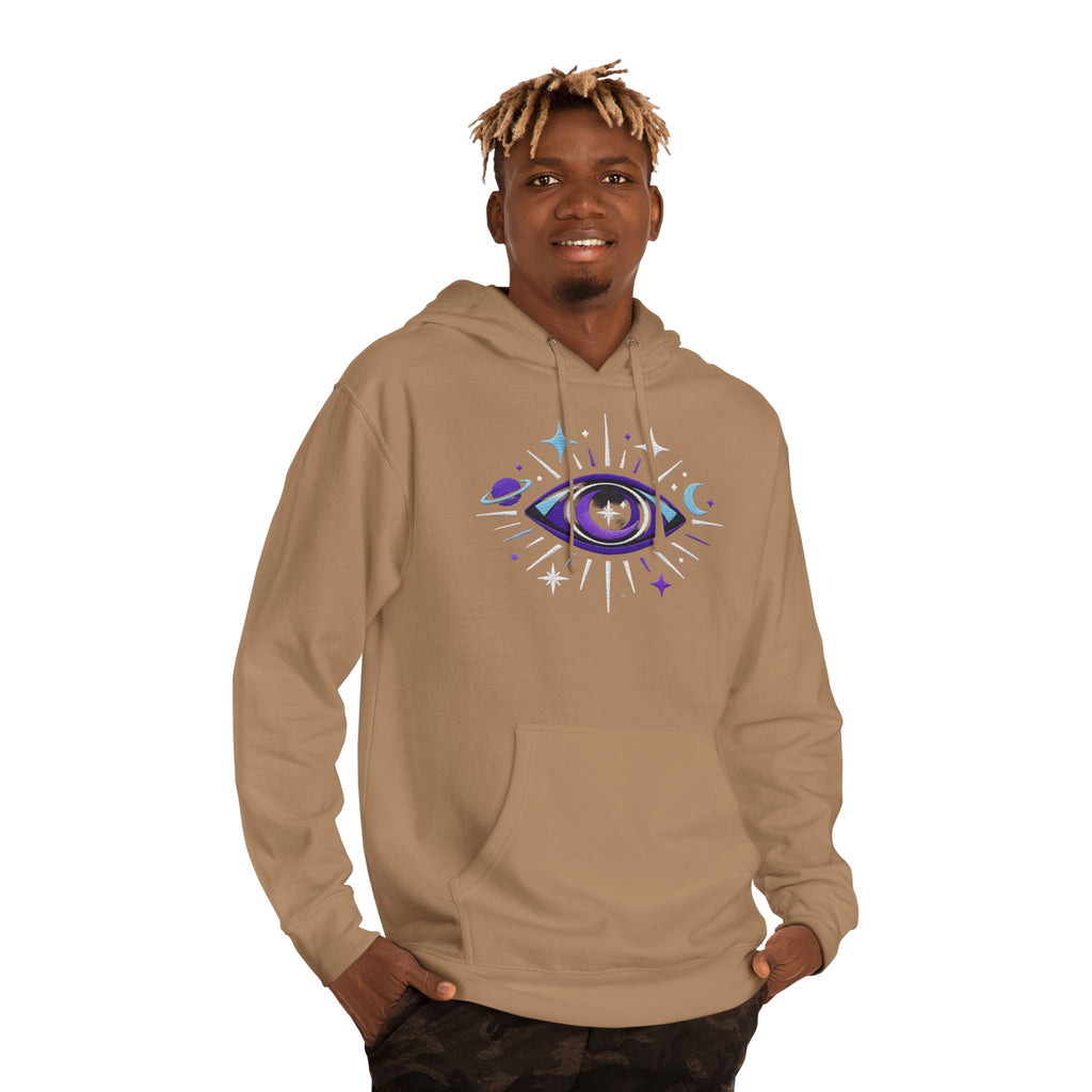 PRB Mystic Purple All-Seeing Eye Hoodie | Celestial Stars Moon by Power Runs Black