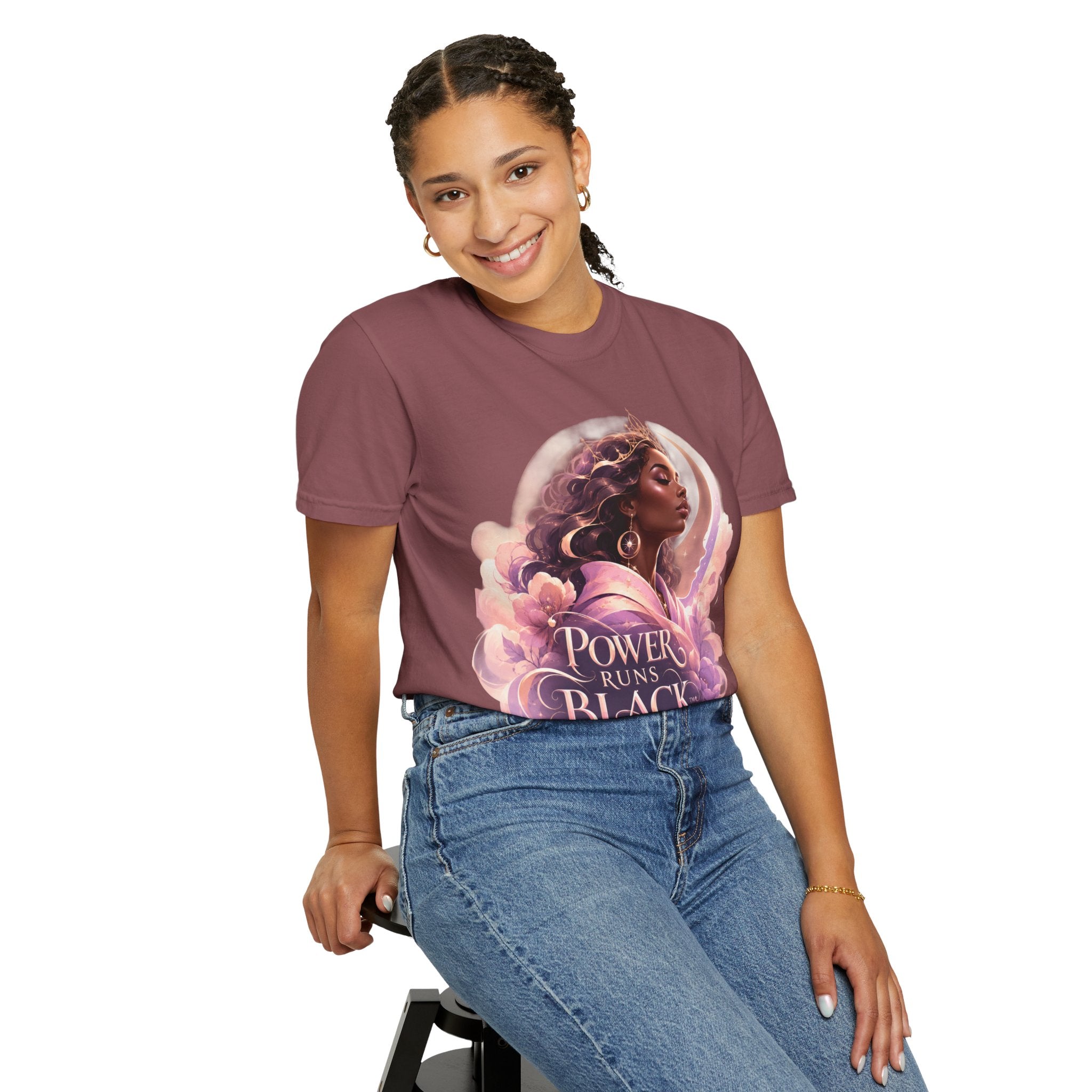 Power Runs Black graphic tee | Black woman portrait, Afro empowerment shirt by Power Runs Black