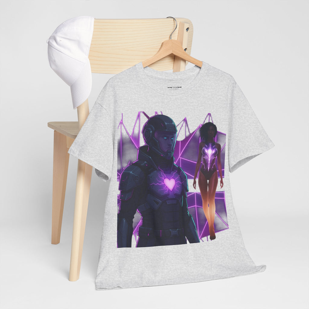 Power Run Black PRB Pretty Rich Bitch The Collection Purple Heart Cyberpunk Knight T-Shirt | Futuristic Armor Sci‑Fi Tee by Printify