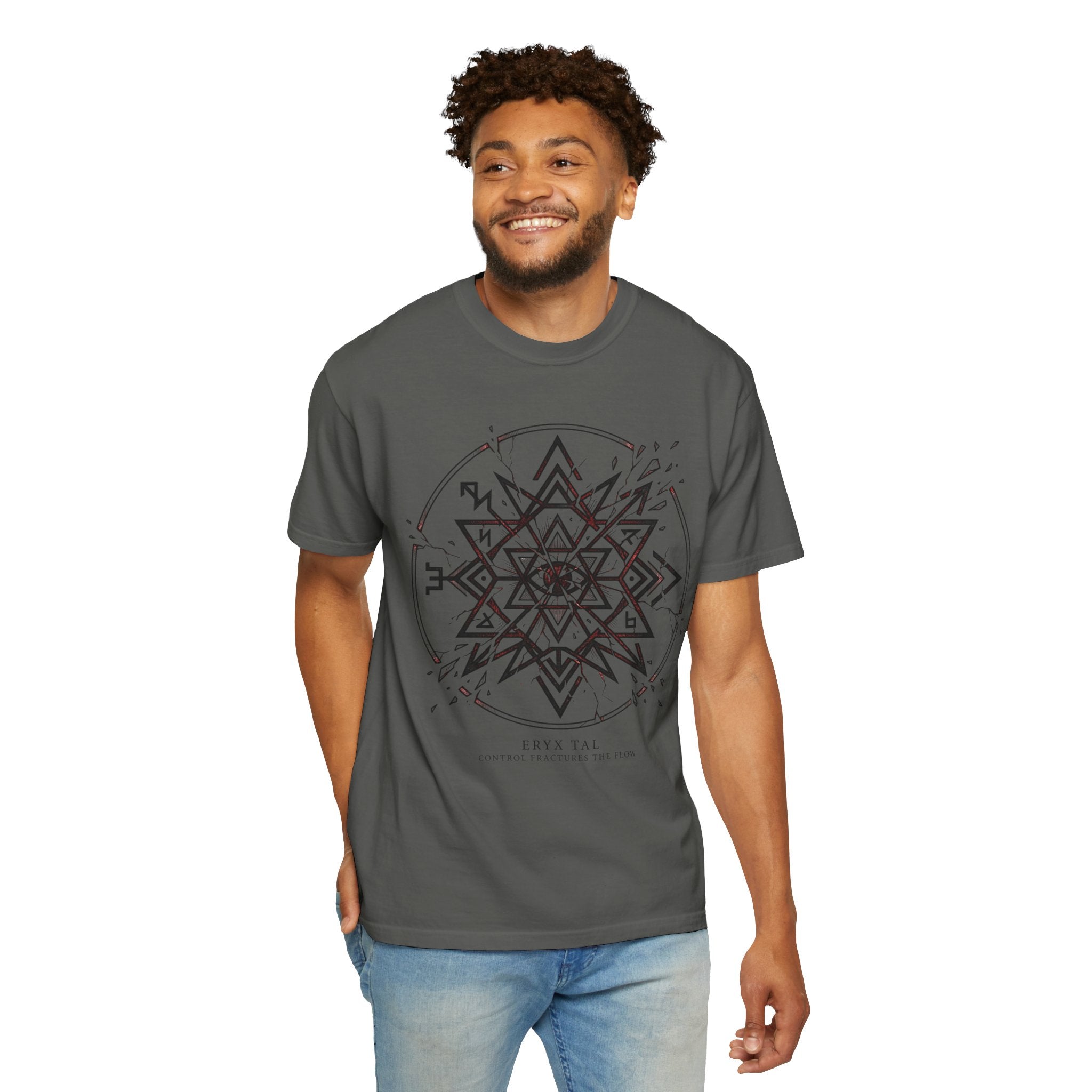 Power Runs Black PRB Eryx Tal Geometric Mandala T-Shirt — Symmetric Star Graphic Tee by Power Runs Black