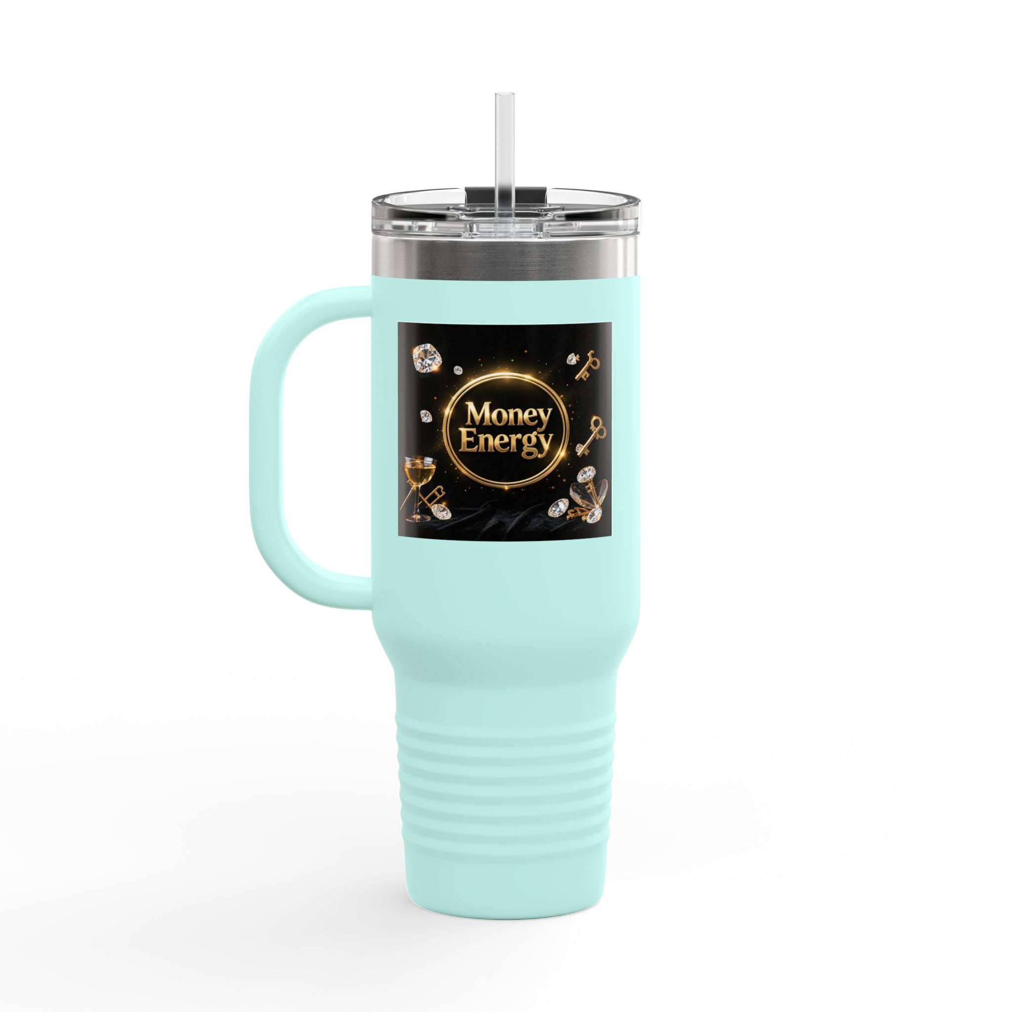 PRB 40oz Insulated Travel Mug — "Money Energy" Motivational Design by Power Runs Black