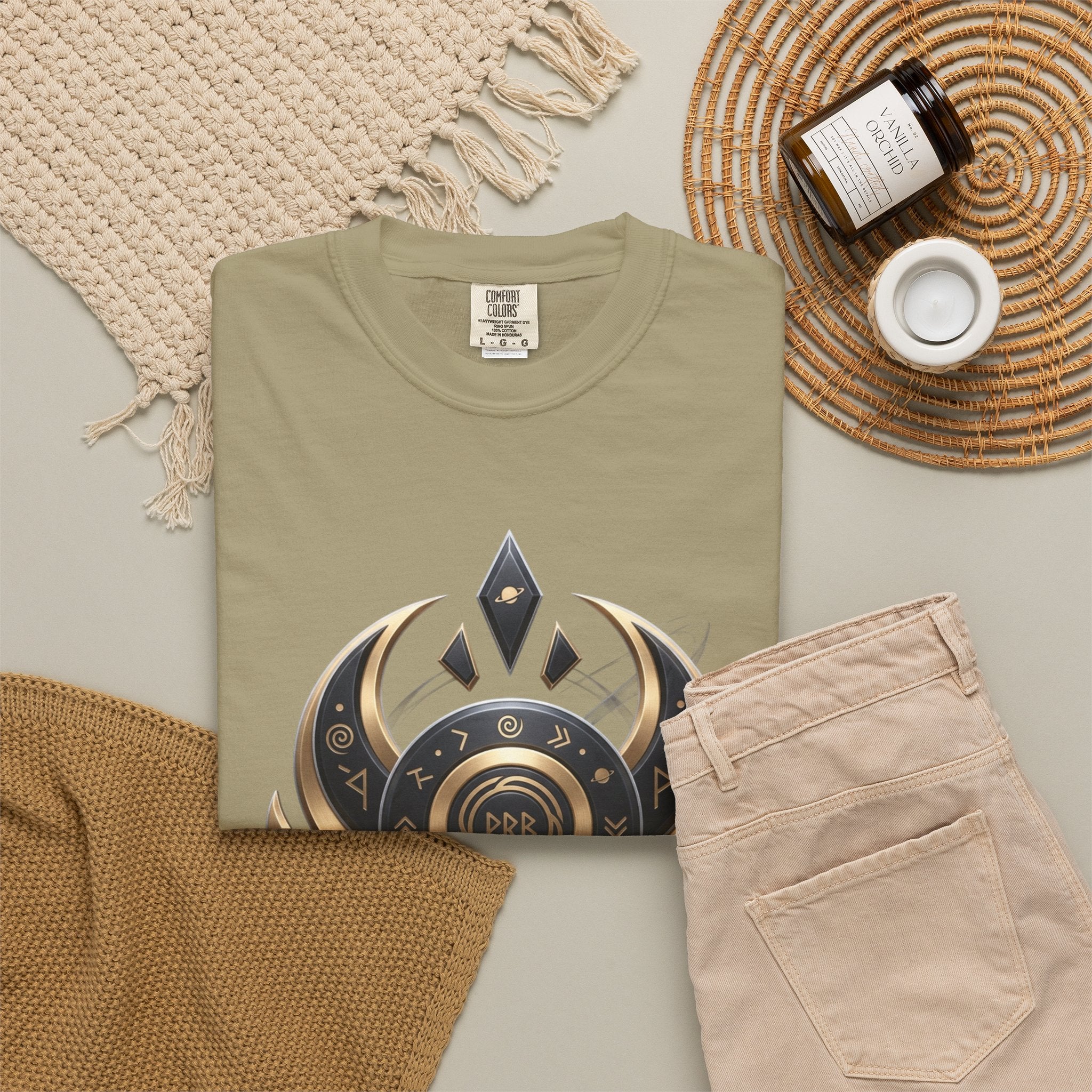 Power Runs Black Mystic Compass Disc T-Shirt — Geometric Gold & Black Emblem Tee by Printify