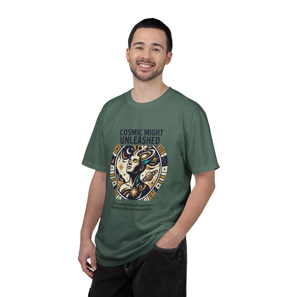 PRB Starforged Flex Cosmic Might Unleashed Graphic T-Shirt — Celestial Stag Astrology Tee by Power Runs Black