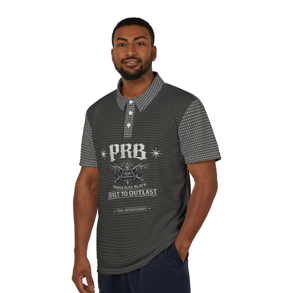 PRB Emblem Polo Shirt — Built to Outlast Graphic Polo by Power Runs Black