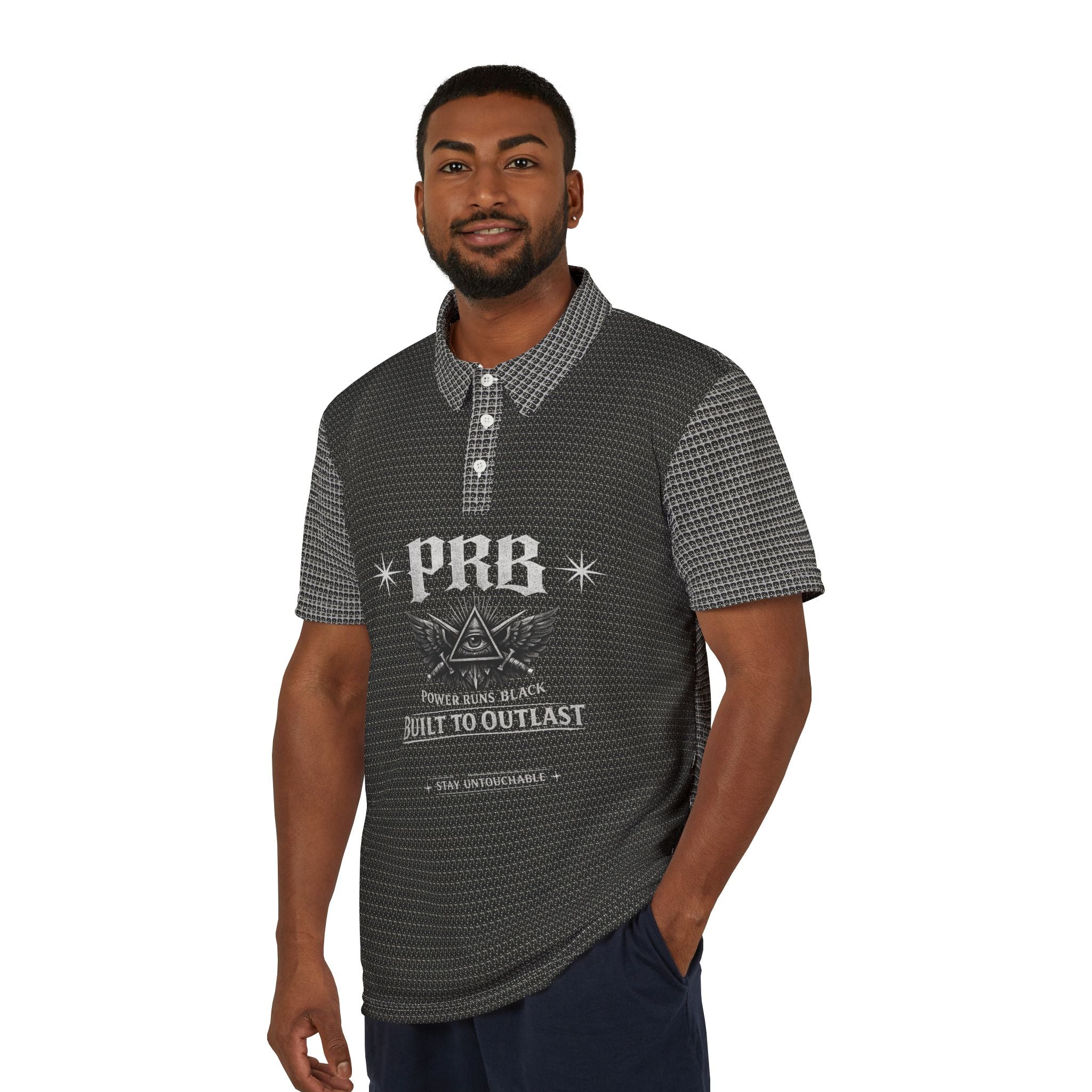 PRB Emblem Polo Shirt — Built to Outlast Graphic Polo by Power Runs Black