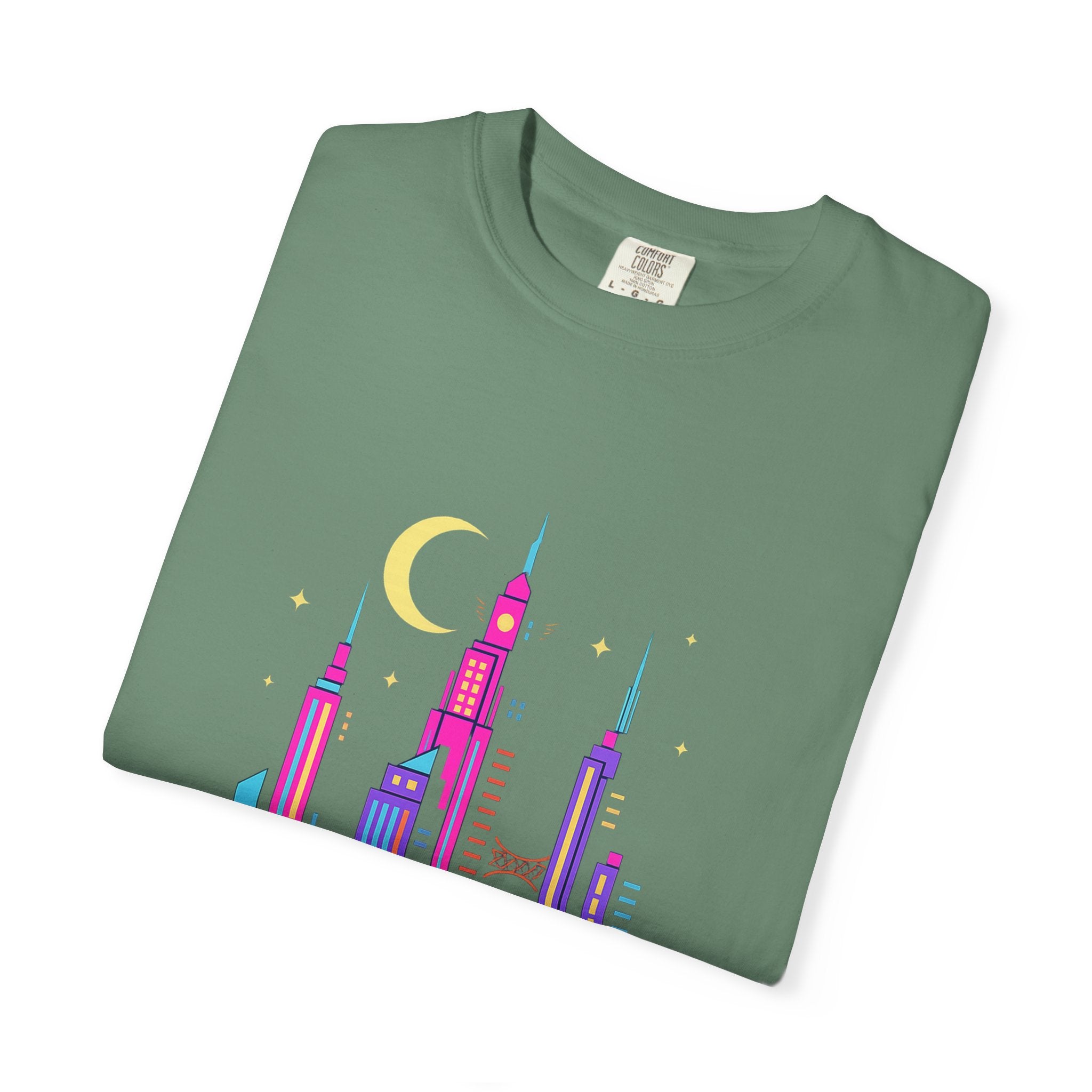 PRB Neon City Skyline T-shirt | Vibrant Urban Nightscape Tee by Power Runs Black