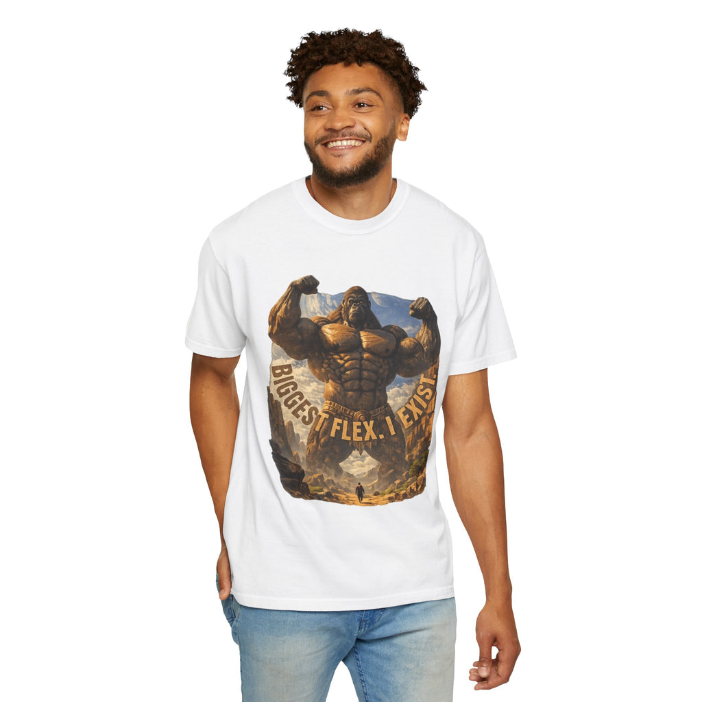 Power Runs Black PRB Biggest Flex I Exist T-Shirt — Funny Muscle Gorilla Graphic Tee by Printify
