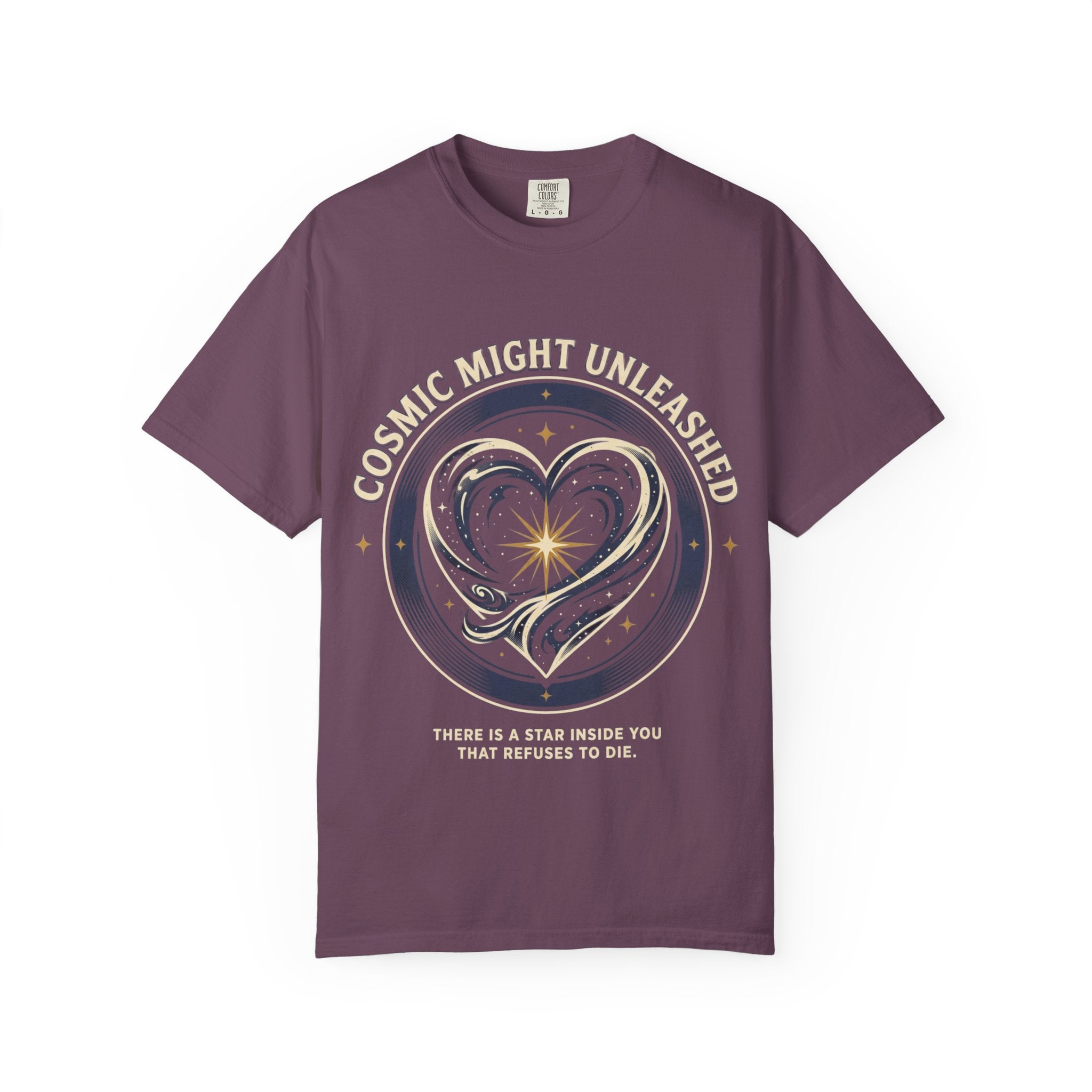 PRB Starforged Flex Cosmic Might Unleashed Heart Graphic T-Shirt — "Cosmic Might Unleashed" Astral Design by Power Runs Black