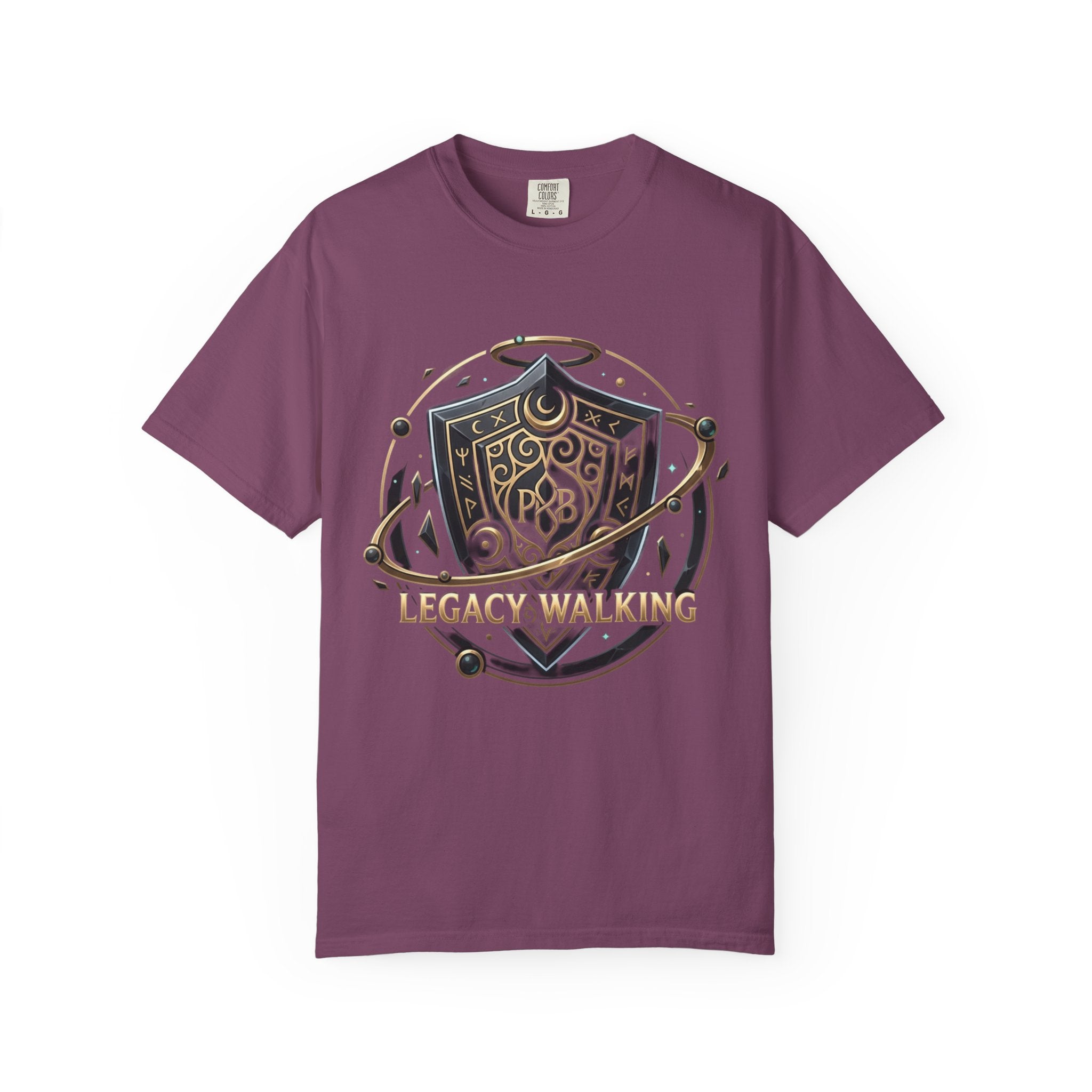 Legacy Walking Shield Graphic T-Shirt | Fantasy Crest Emblem Tee by Printify