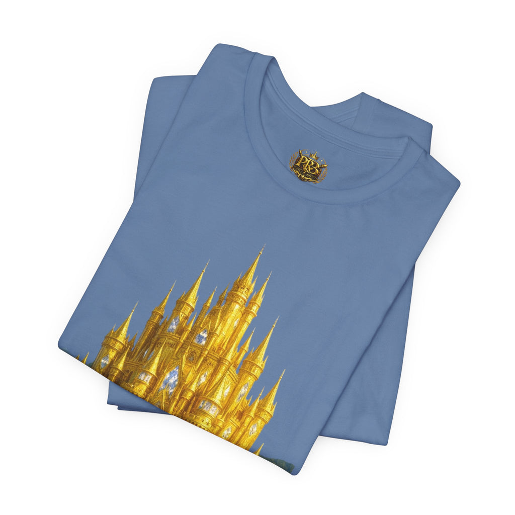 PRB Golden Fantasy Castle Tee | Magical Kingdom Illustration, Fairytale Scene by Power Runs Black