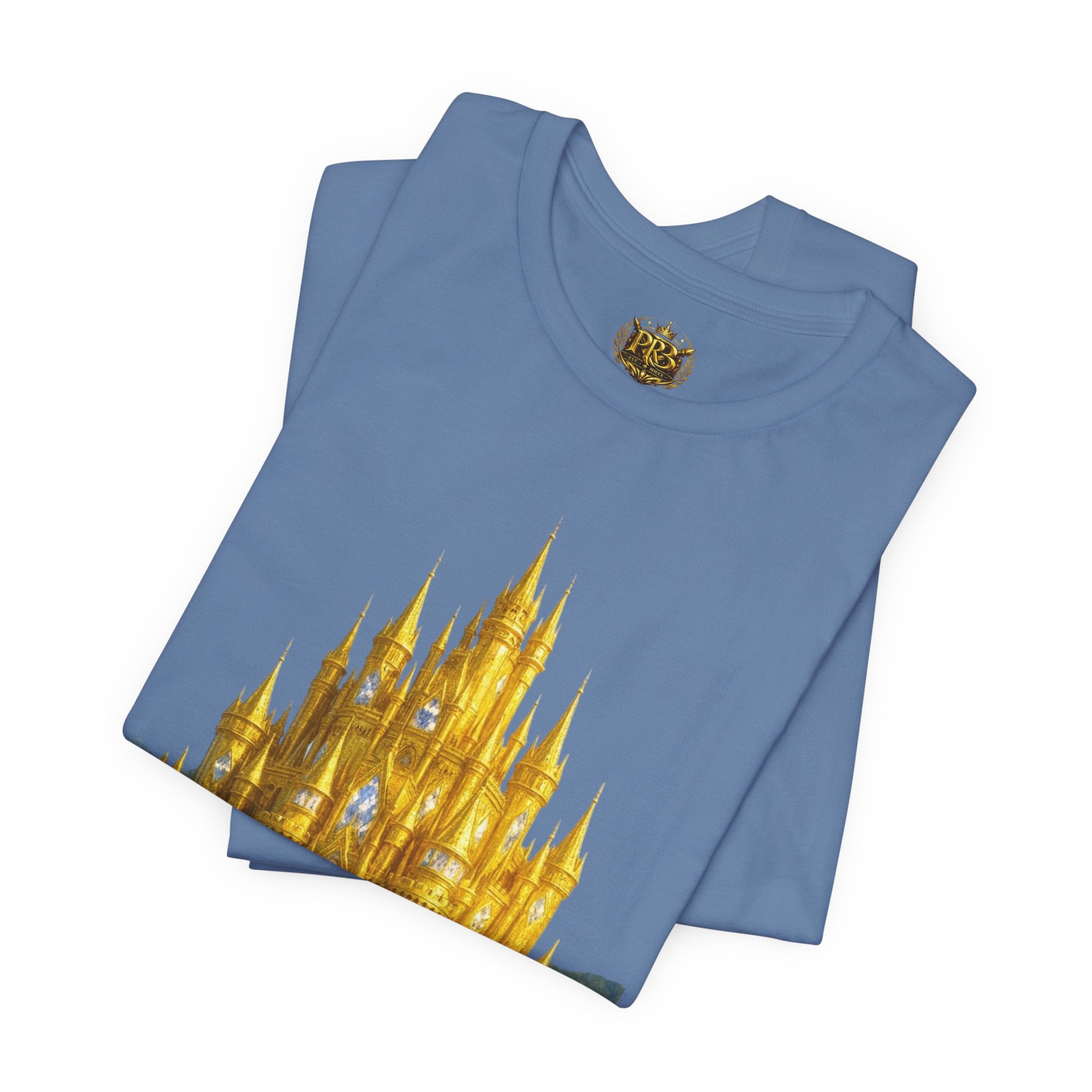 PRB Golden Fantasy Castle Tee | Magical Kingdom Illustration, Fairytale Scene by Power Runs Black