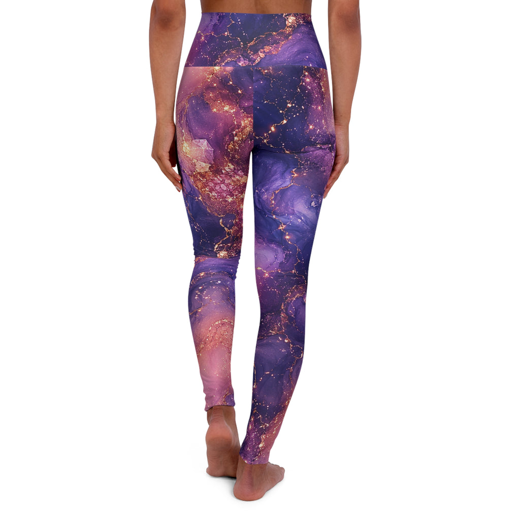 PRB Purple Galaxy Marble Leggings High Waisted Yoga Leggings | Space Swirl Print by Power Runs Black