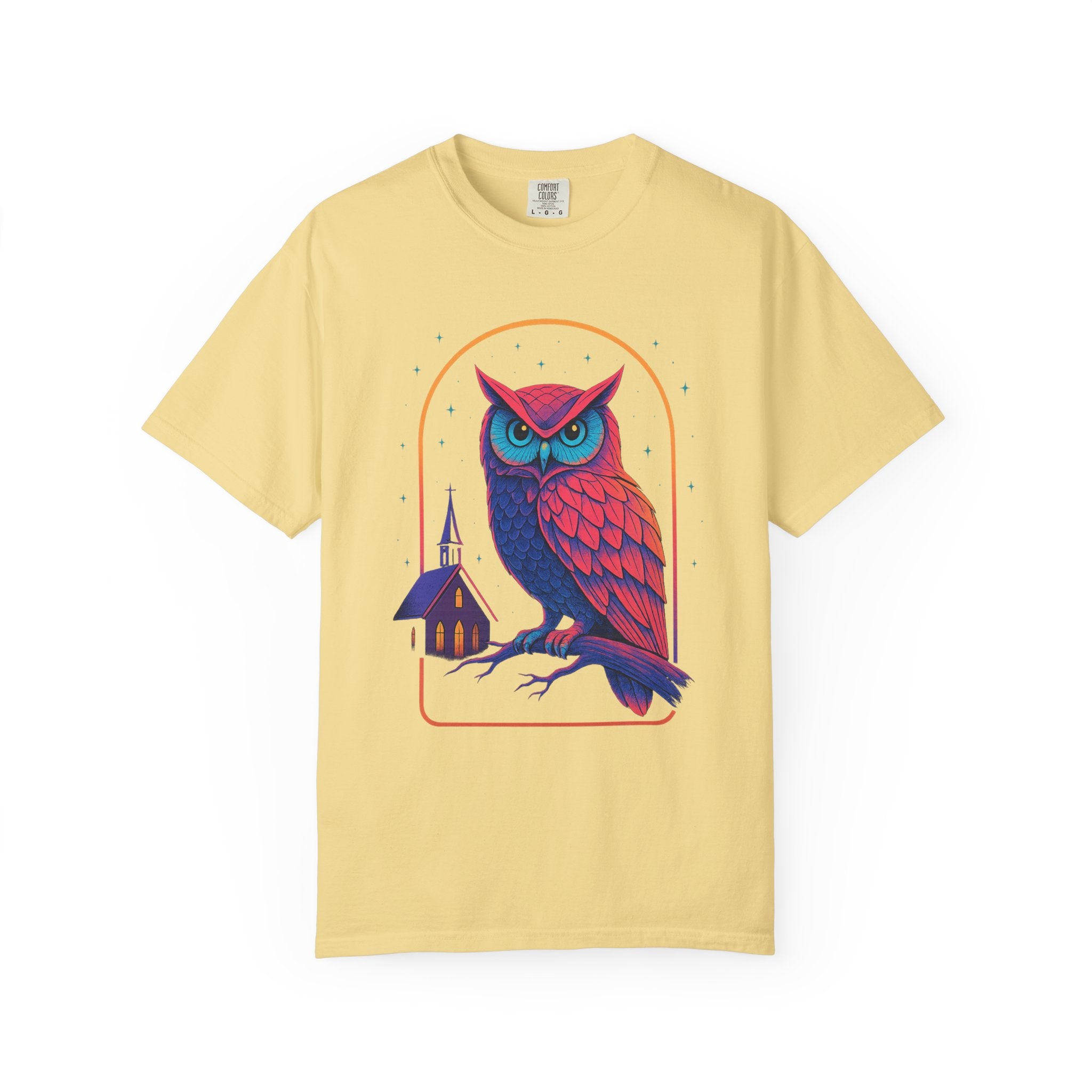 PRB Neon Owl Illustration T-Shirt | Night Church Graphic Tee by Power Runs Black
