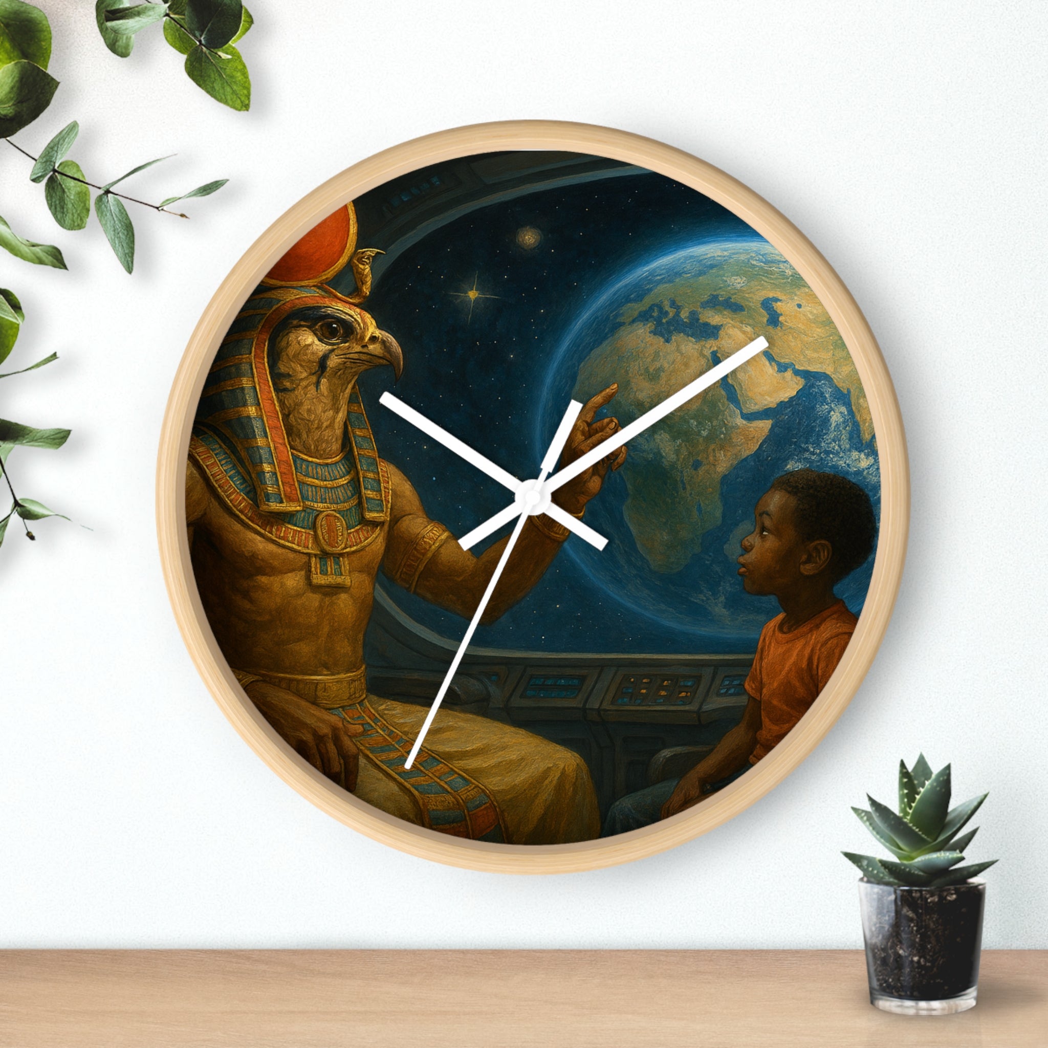 PRB Egyptian God Horus Wall Clock — Child & World Fantasy Space Art by Power Runs Black