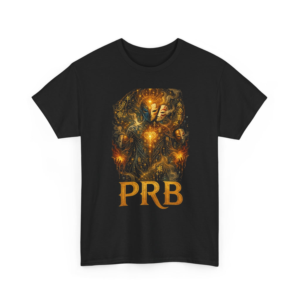 PRB Golden Mystic Mask Graphic Tee — Vintage Nature Illustration T-Shirt by Power Runs Black