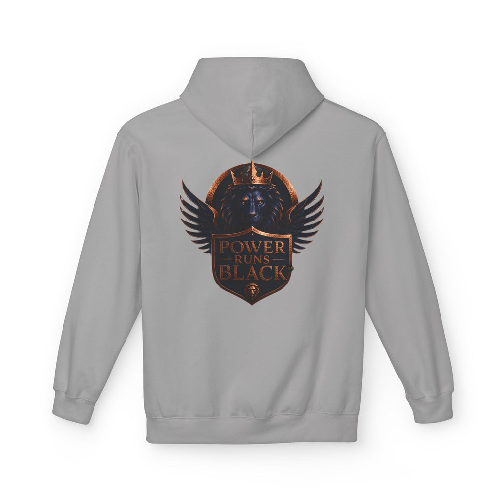 Power Runs Black crest hoodie | medieval shield with lions and wings by Power Runs Black