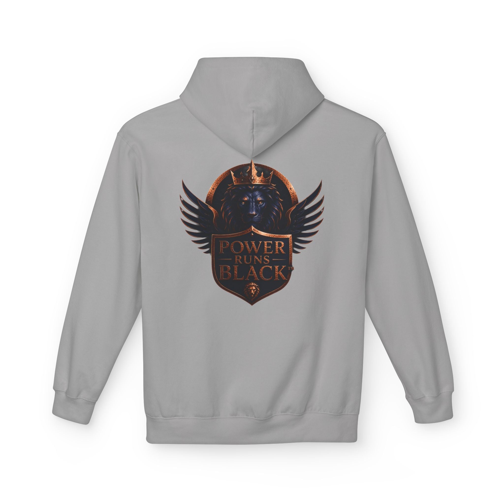 Power Runs Black crest hoodie | medieval shield with lions and wings by Power Runs Black