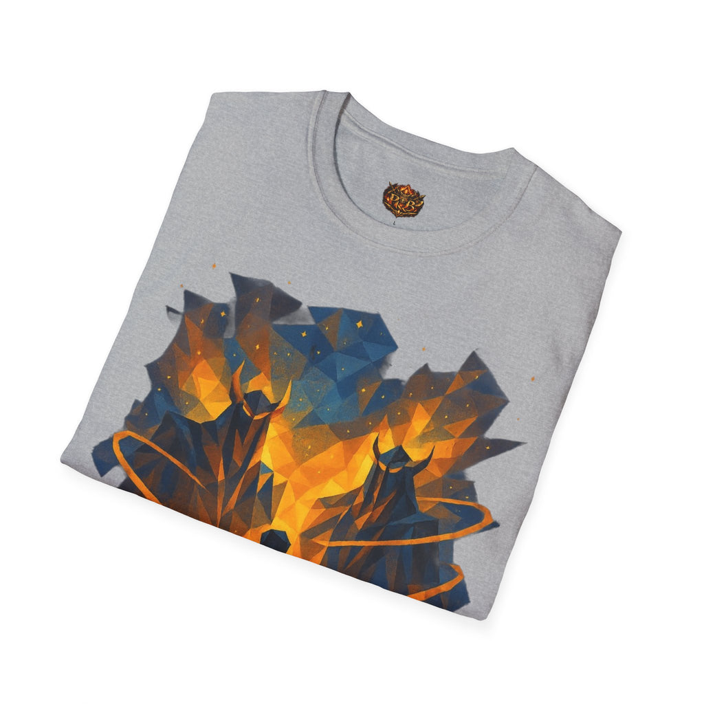 PRB Flame Silhouette Warrior T-Shirt | Fiery Geometric Backdrop by Power Runs Black