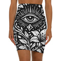 PRB All-Seeing Eye Floral Pencil Skirt — Gothic Boho Midi by Power Runs Black