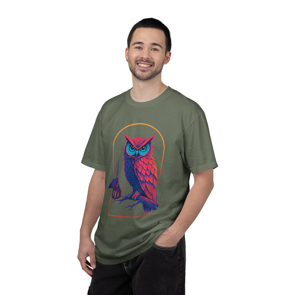 Power Runs Black PRB Neon Owl Illustration T-Shirt | Night Church Graphic Tee by Power Runs Black