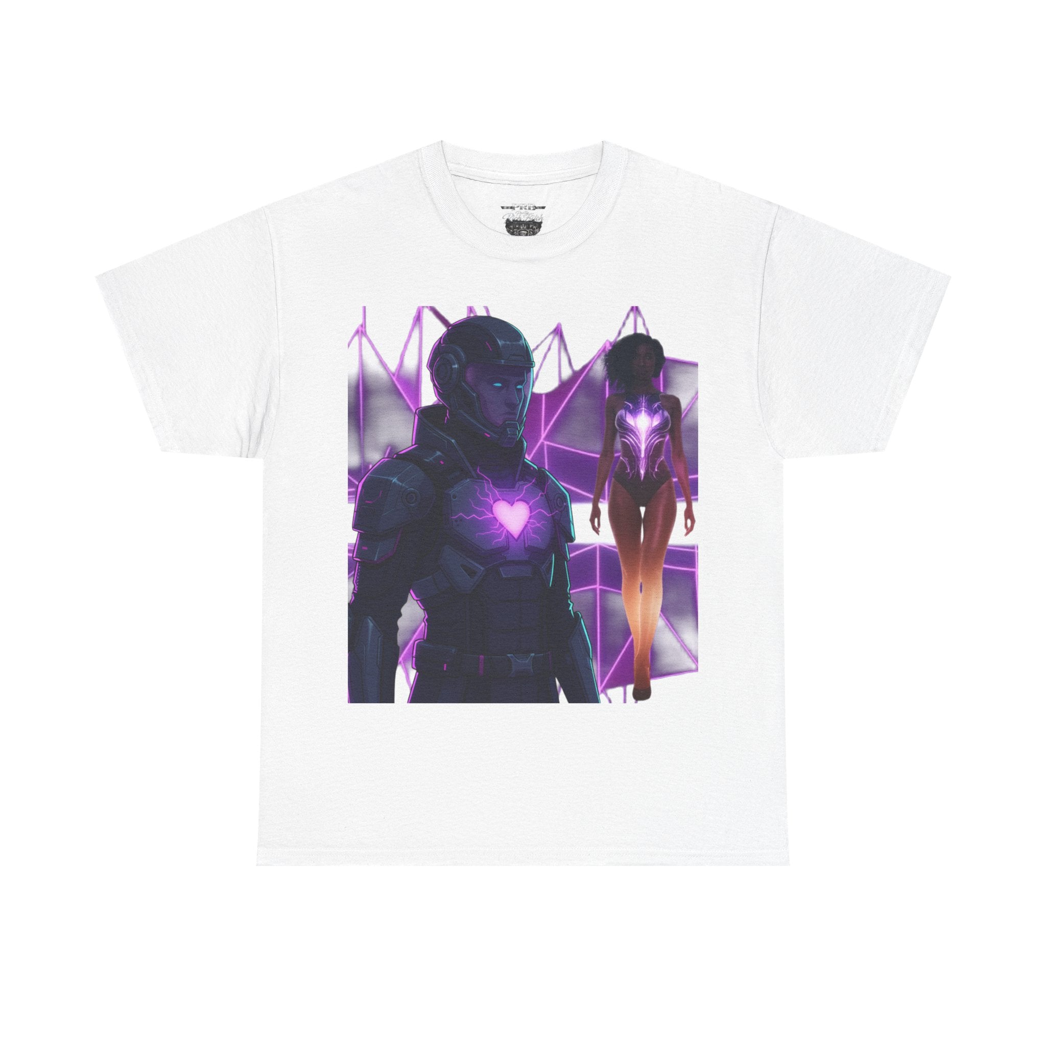 Power Run Black PRB Pretty Rich Bitch The Collection Purple Heart Cyberpunk Knight T-Shirt | Futuristic Armor Sci‑Fi Tee by Printify