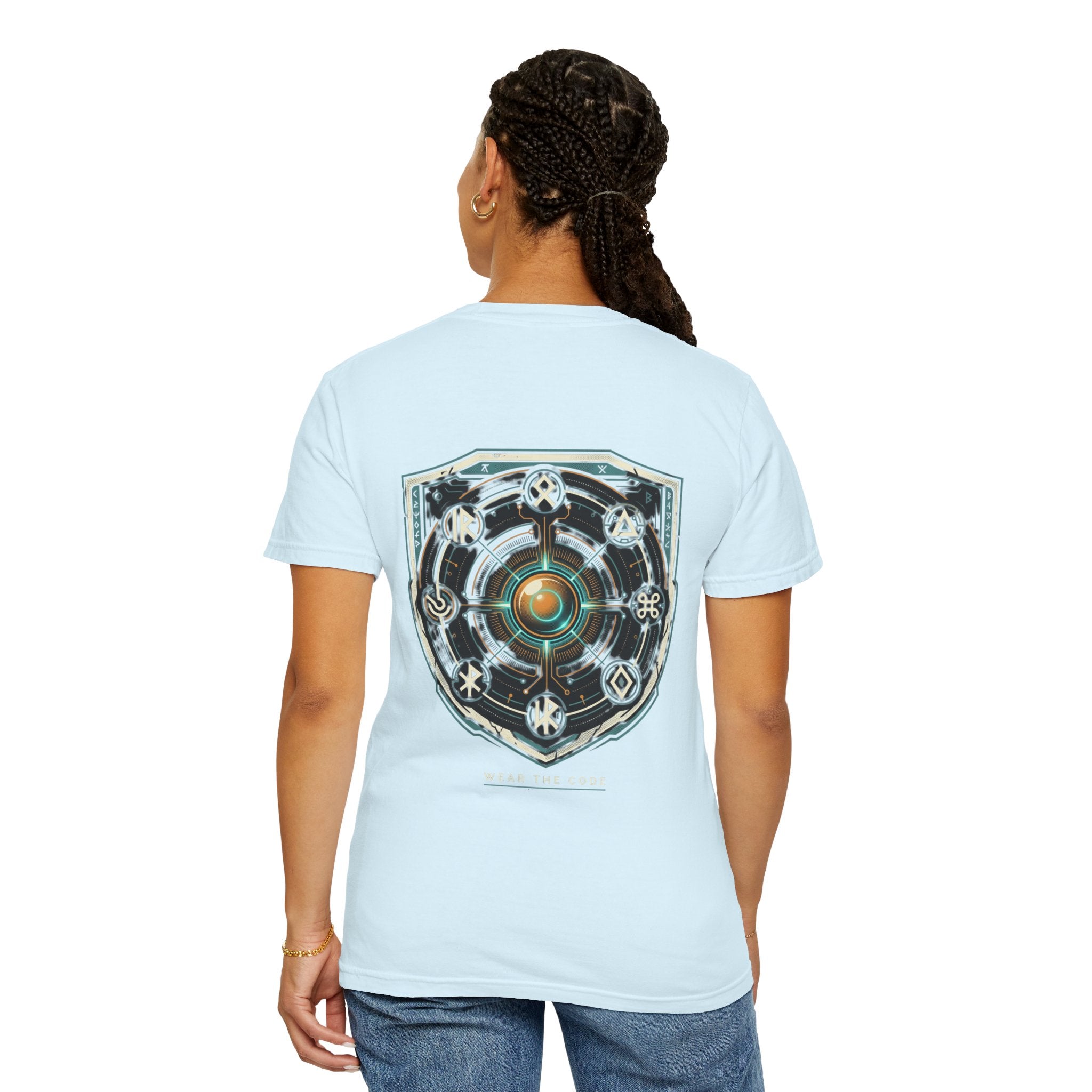 Power Runs Black PRB "Wear The Code" Mystic Shield T-Shirt — Geometric Sigil Graphic Tee by Printify