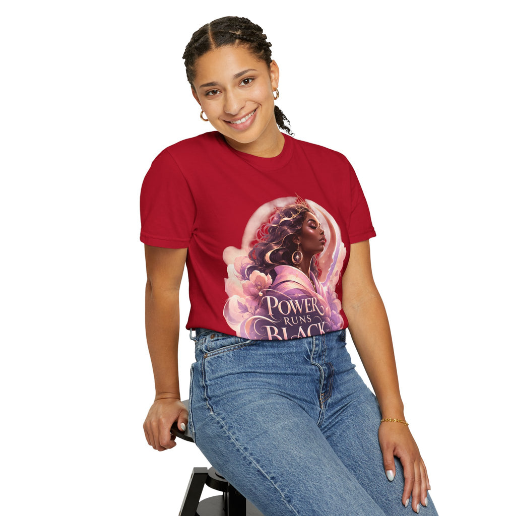 Power Runs Black graphic tee | Black woman portrait, Afro empowerment shirt by Power Runs Black
