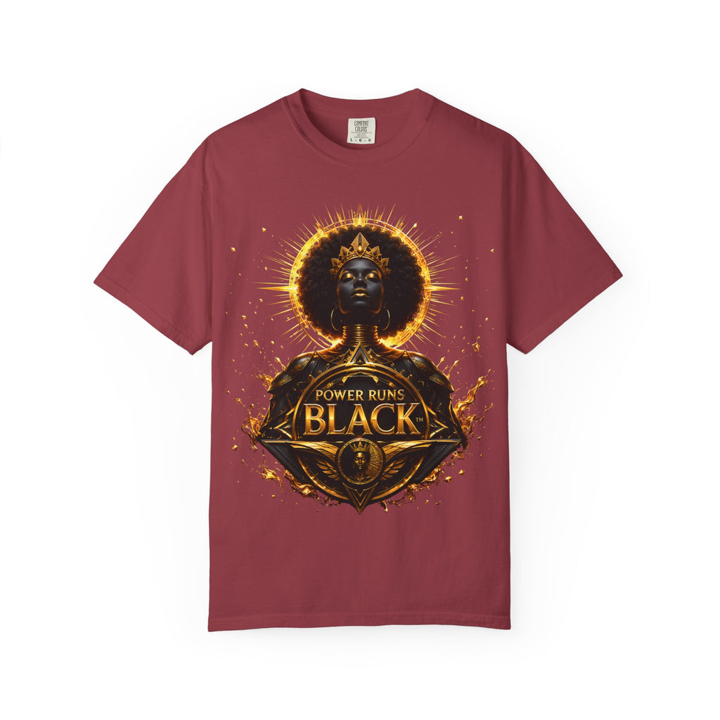 Power Runs Black goddess illustration T-Shirt | Afrocentric black pride design by Power Runs Black