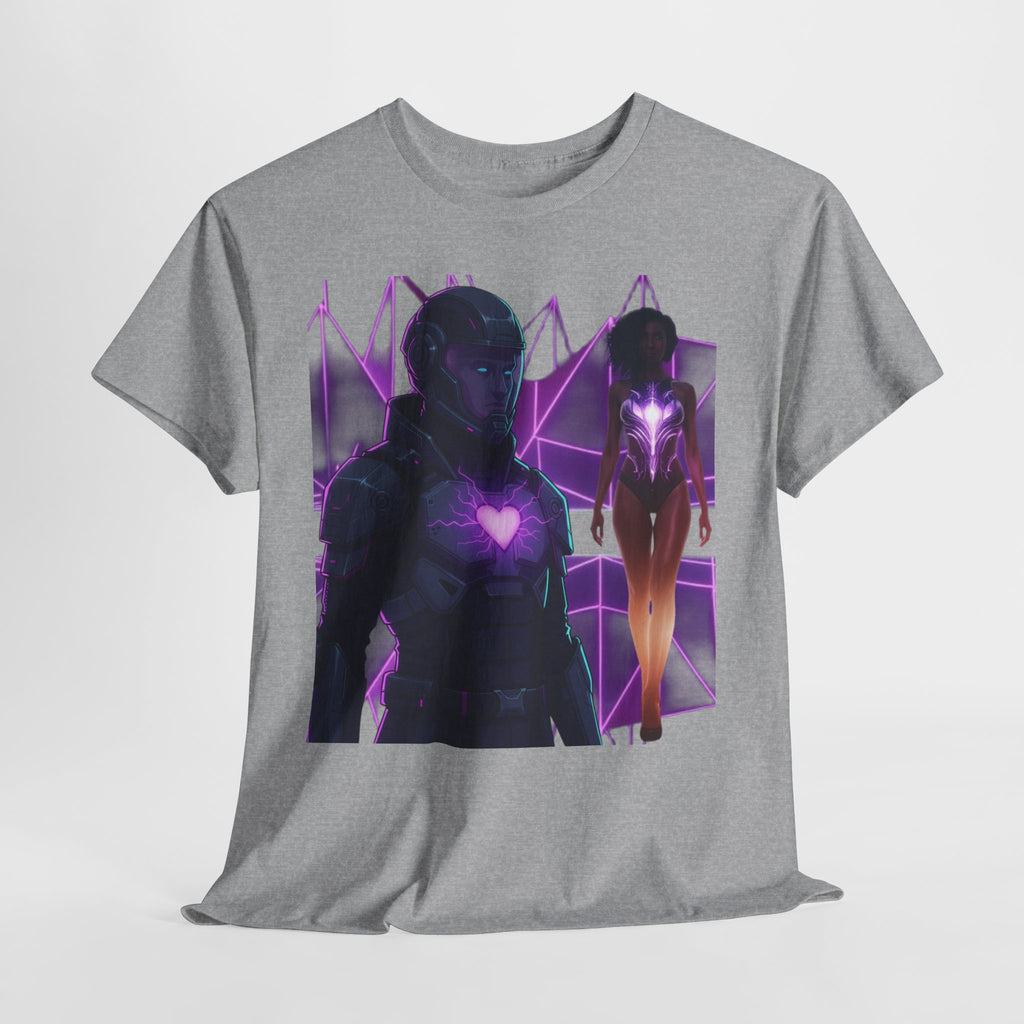 Power Run Black PRB Pretty Rich Bitch The Collection Purple Heart Cyberpunk Knight T-Shirt | Futuristic Armor Sci‑Fi Tee by Printify