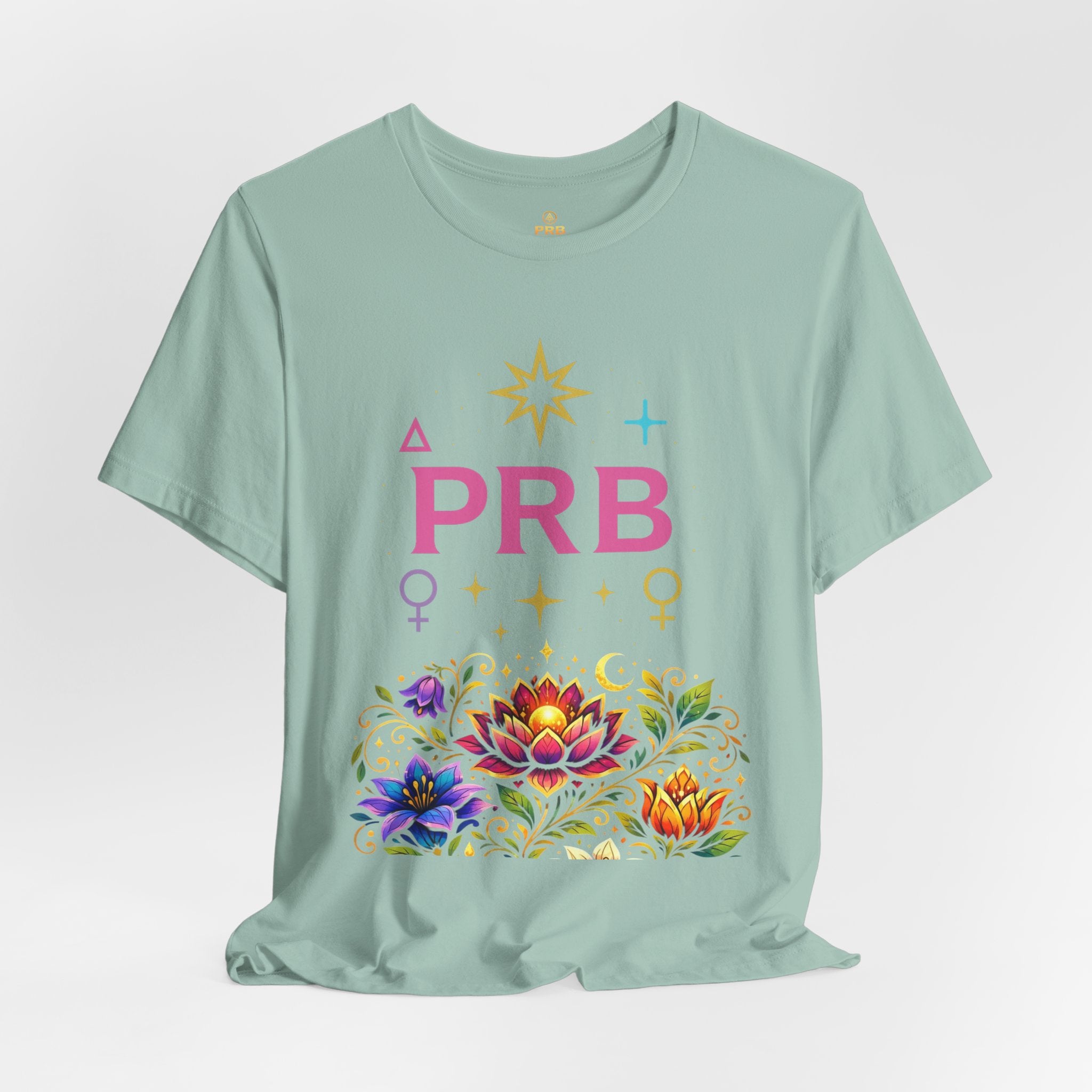 Pretty Rich Bitch The Collection by PRB Floral Lotus T‑Shirt — Colorful Spiritual Symbol Tee by Power Runs Black