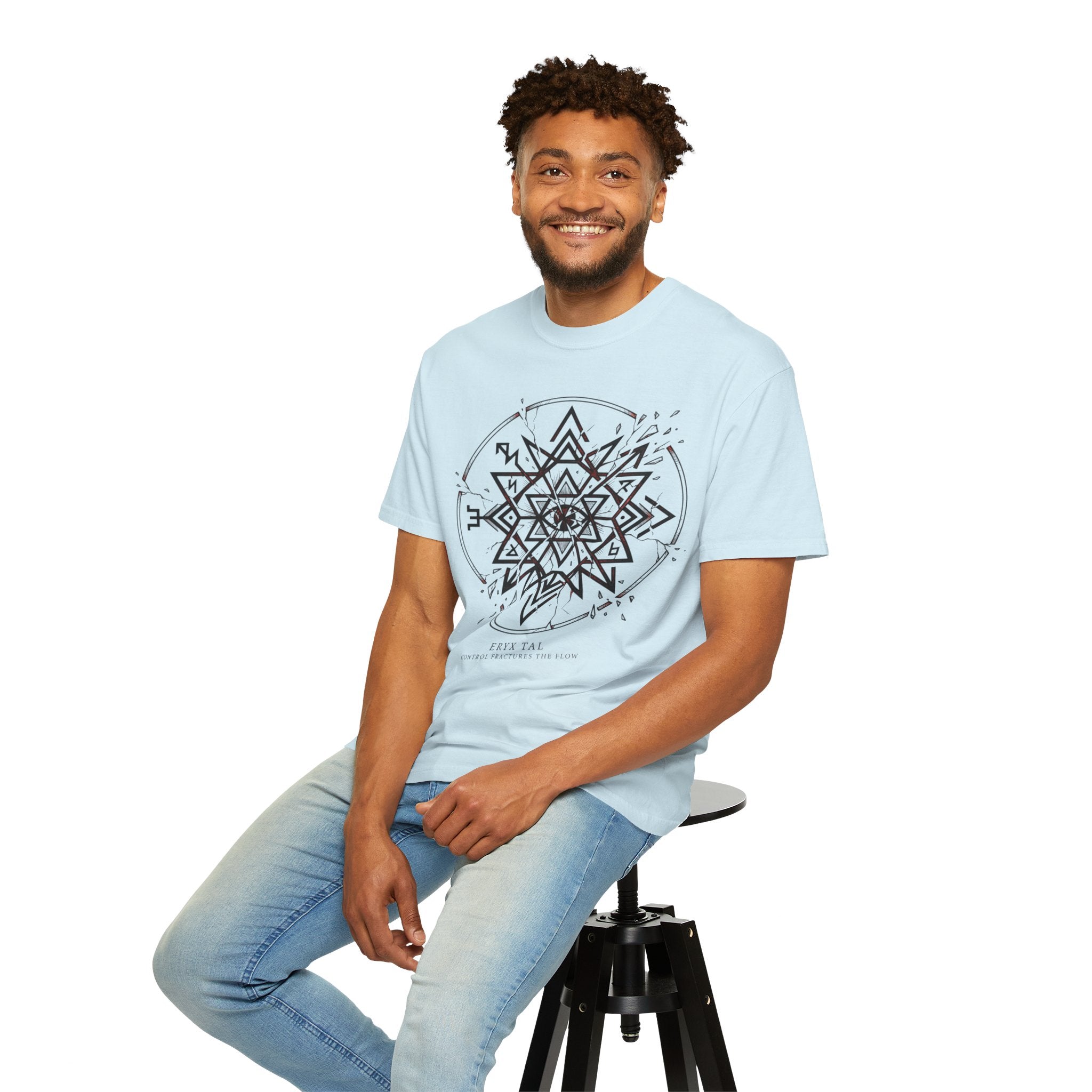 Power Runs Black PRB Eryx Tal Geometric Mandala T-Shirt — Symmetric Star Graphic Tee by Power Runs Black