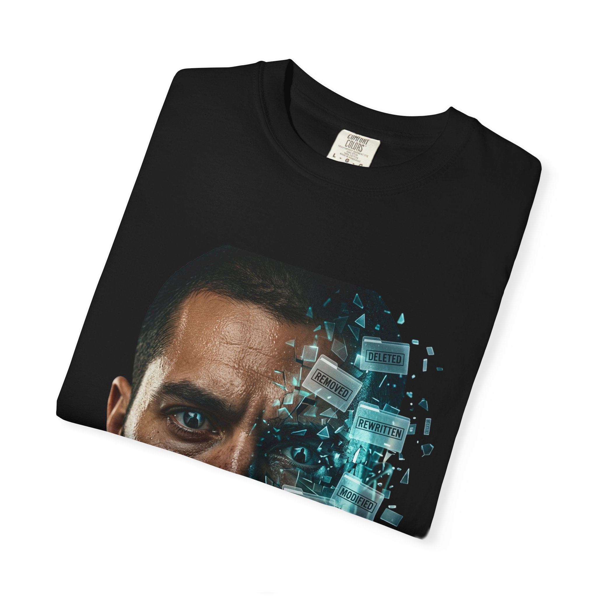 Syndication Loop Cyberpunk Portrait Tee — Tech-Noir Graphic T-Shirt | Power Runs Black by Printify