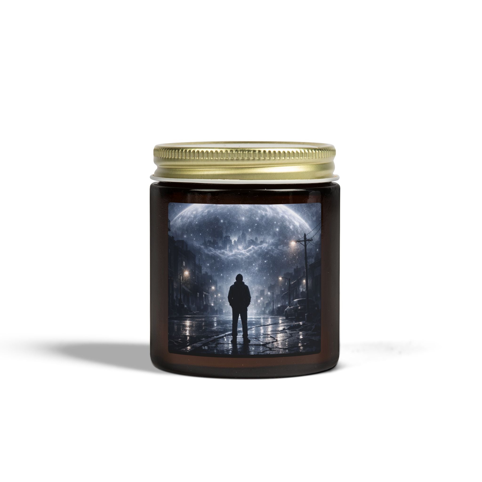 PRB Lone Figure Under Moonlight Candle | Coconut Apricot Wax Jar by Power Runs Black