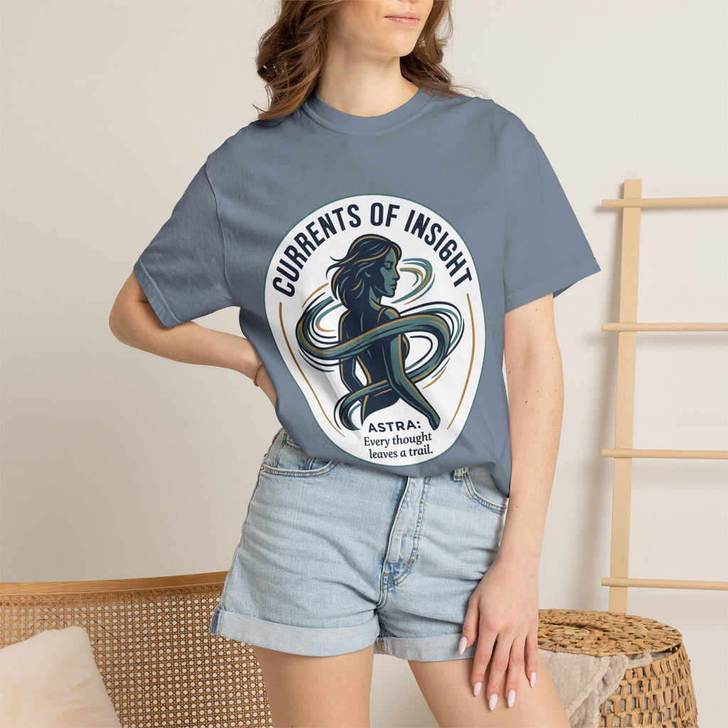 Power Runs Black Currents of Insight T-Shirt — 'Astra: Every thought leaves a trail' Graphic Tee by Power Runs Black