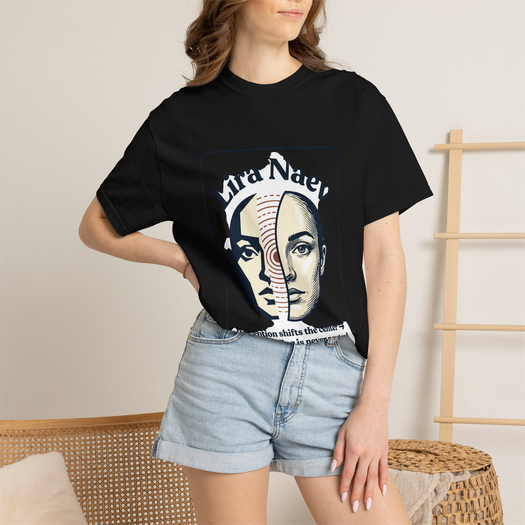 Power Runs Black PRB Lira Naev Split-Face Graphic T-Shirt — “Perception shifts the center” Statement Tee by Power Runs Black