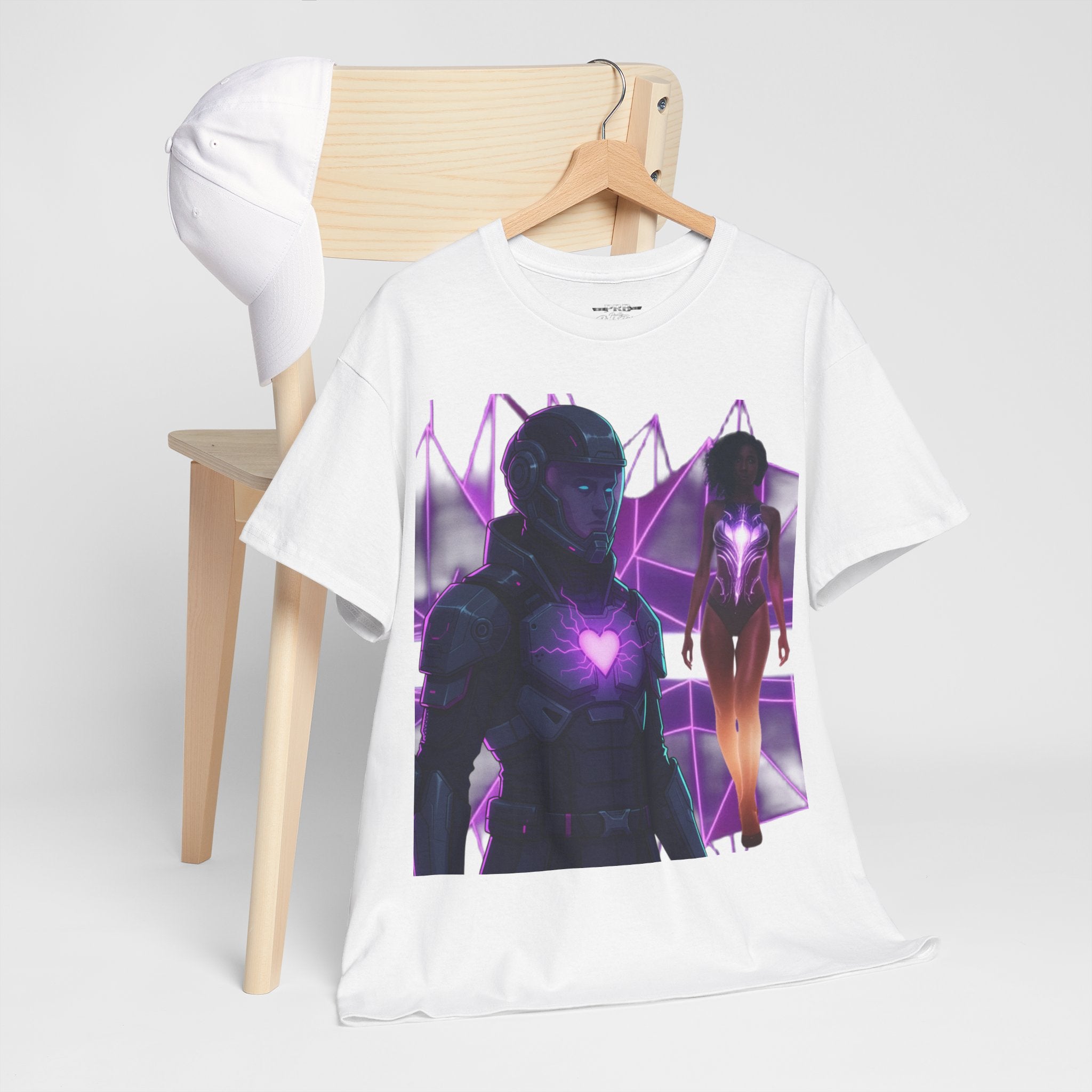 Power Run Black PRB Pretty Rich Bitch The Collection Purple Heart Cyberpunk Knight T-Shirt | Futuristic Armor Sci‑Fi Tee by Printify