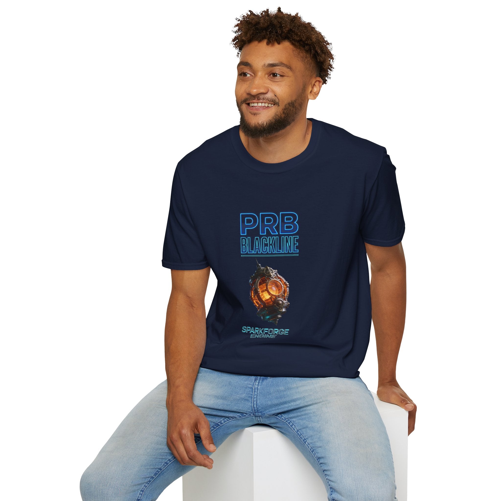 PRB Blackline Sparkforge Engine T‑Shirt — Sci‑Fi Mechanical Graphic Tee by Power Runs Black