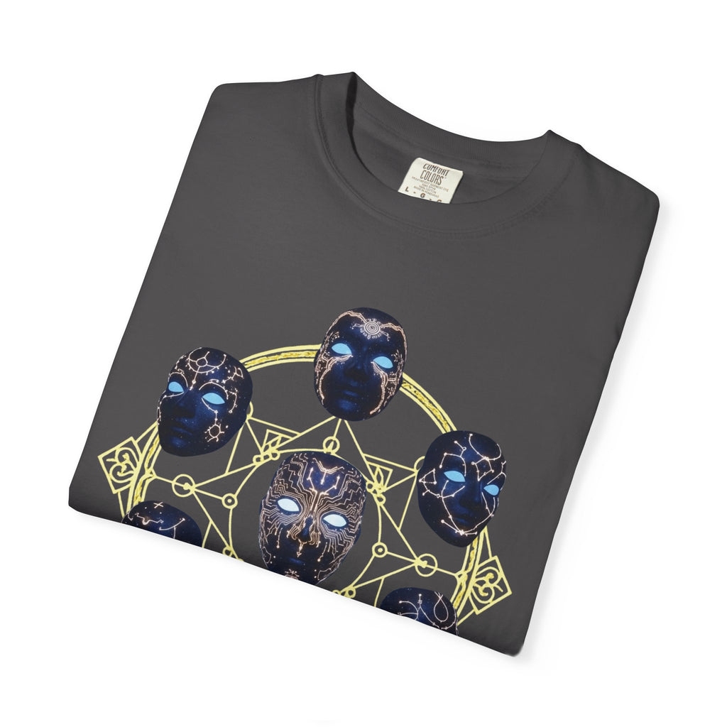PRB Tribal Mask Circle Graphic Tee, Spiritual Afrocentric Art by Power Runs Black