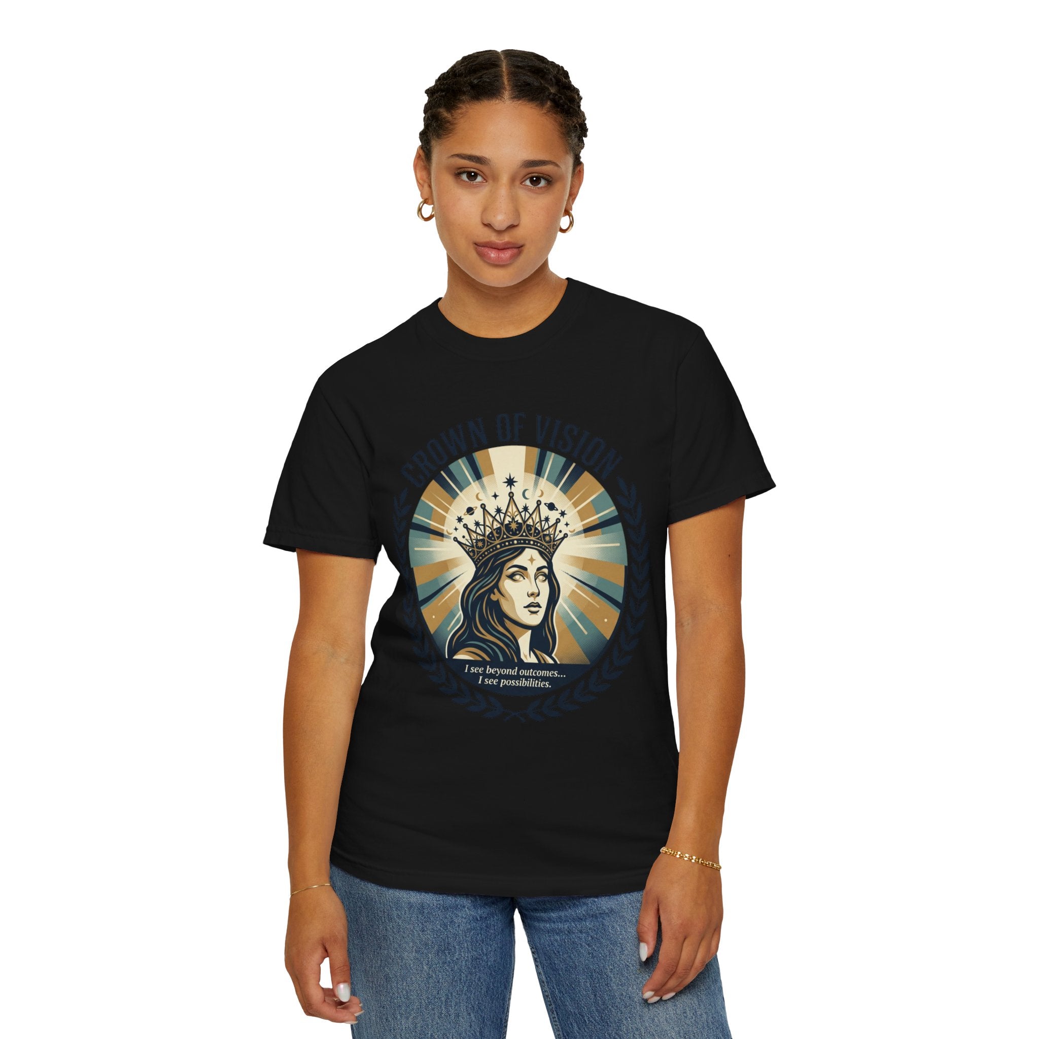 Power Runs Black Crown of Vision T-Shirt — Vintage Inspirational Graphic Tee by Printify