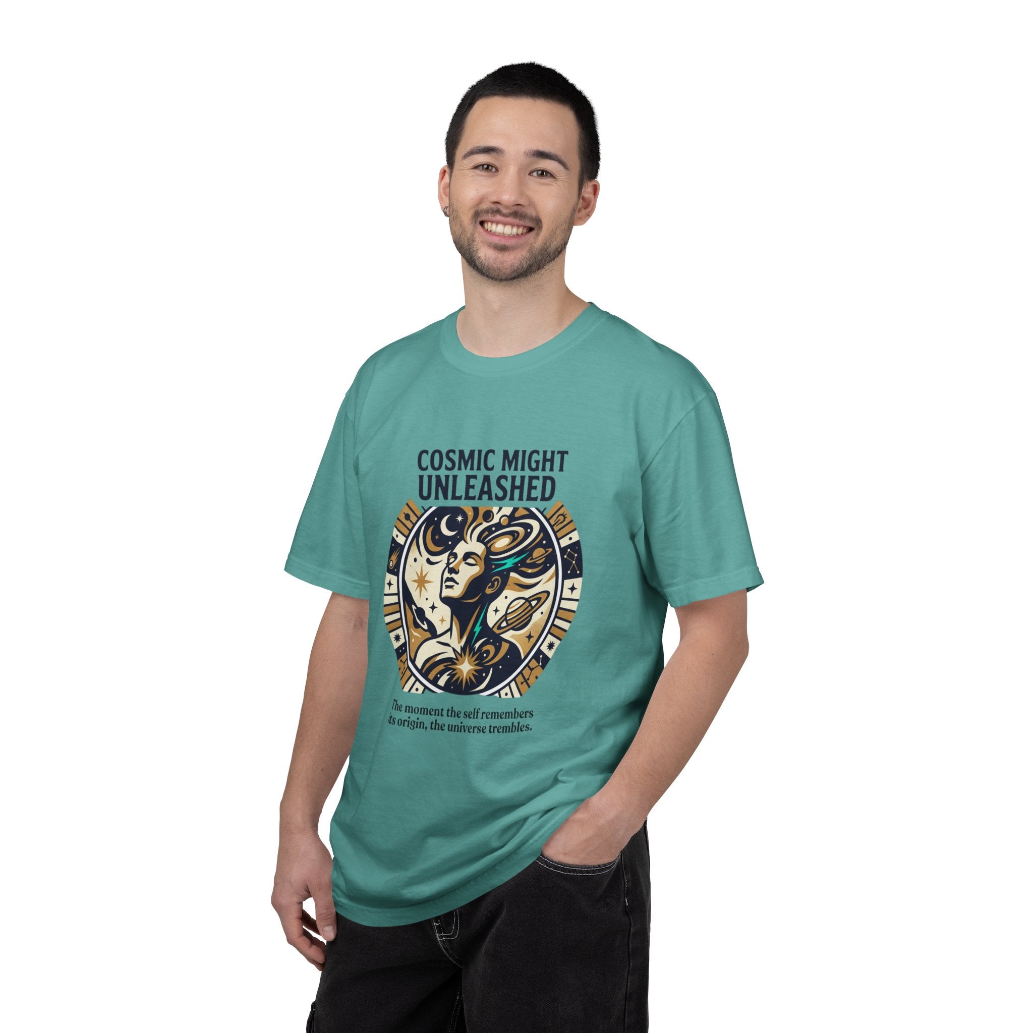 PRB Starforged Flex Cosmic Might Unleashed Graphic T-Shirt — Celestial Stag Astrology Tee by Power Runs Black