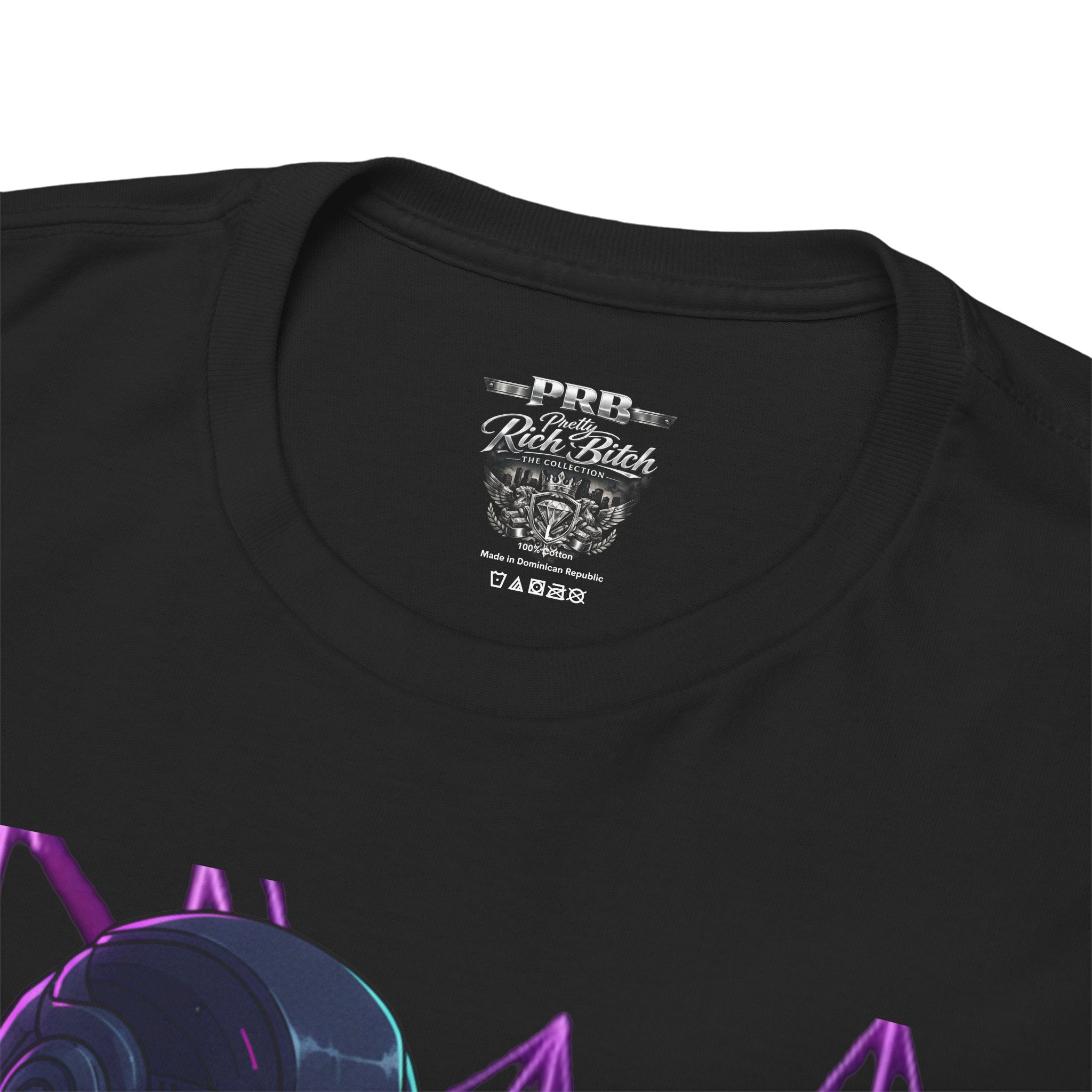 Power Run Black PRB Pretty Rich Bitch The Collection Purple Heart Cyberpunk Knight T-Shirt | Futuristic Armor Sci‑Fi Tee by Printify