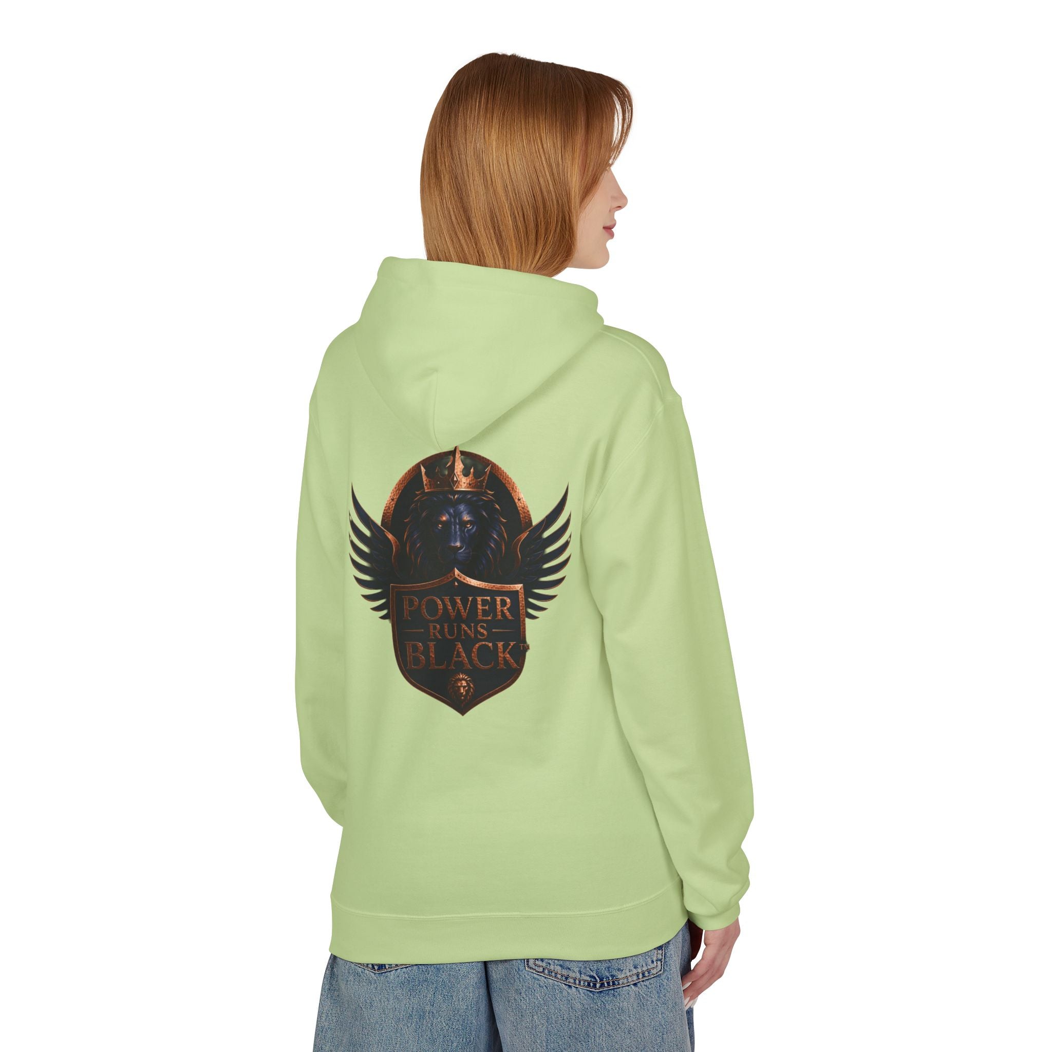 Power Runs Black crest hoodie | medieval shield with lions and wings by Power Runs Black