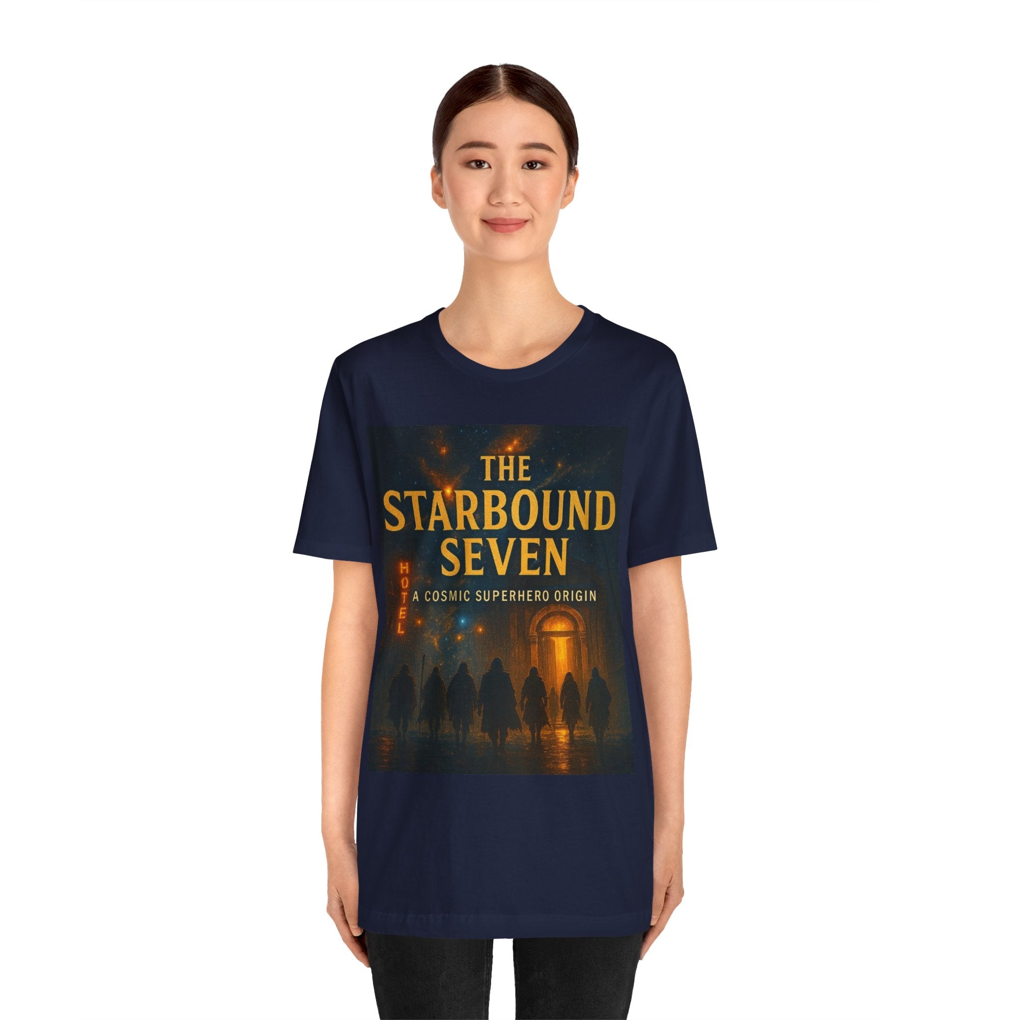Power Runs Black PRB The Starbound Seven Tee – Retro Cosmic Superhero Poster Shirt by Power Runs Black