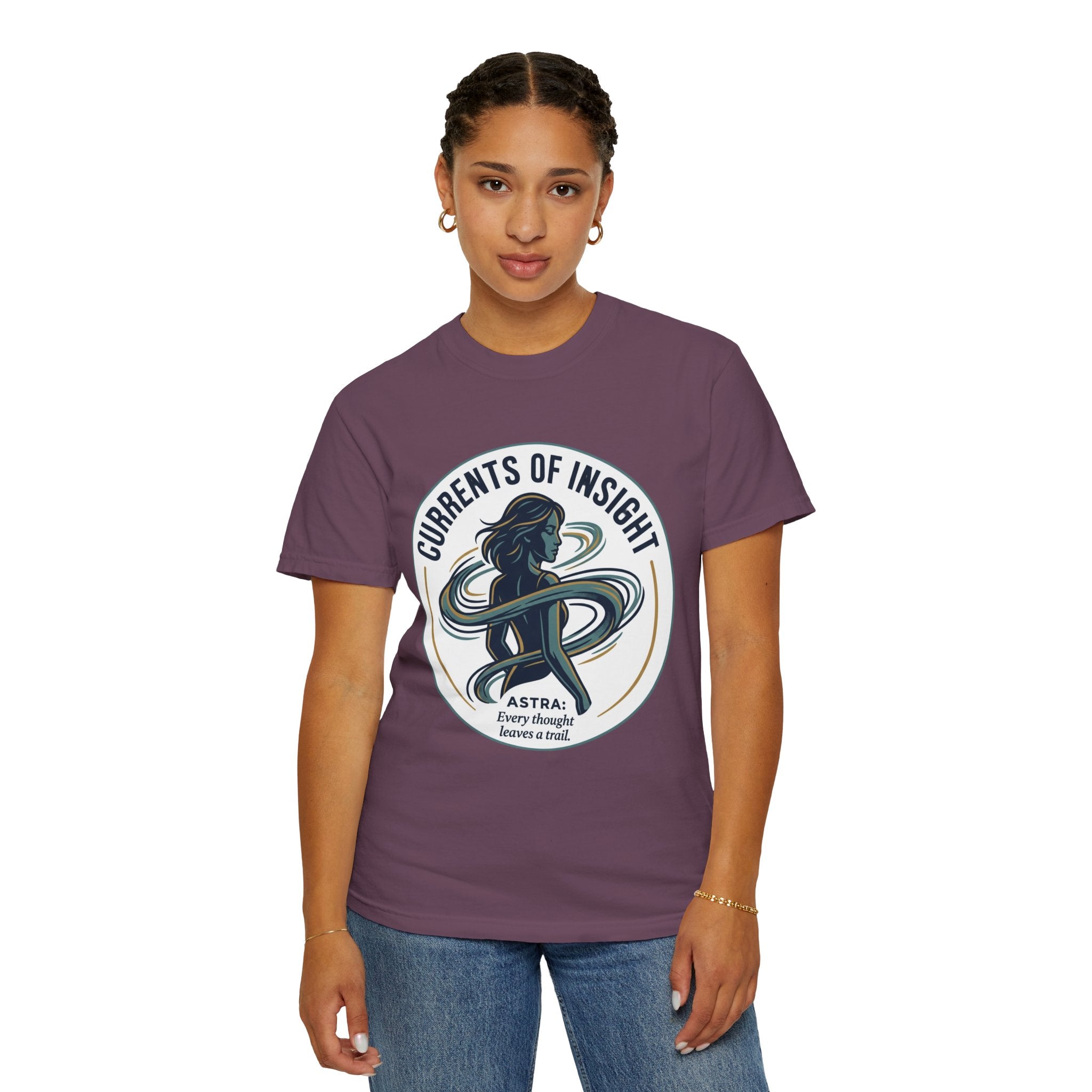 Power Runs Black Currents of Insight T-Shirt — 'Astra: Every thought leaves a trail' Graphic Tee by Power Runs Black