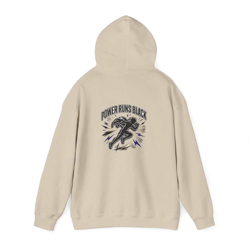 Power Runs Black Hoodie — Bold Graphic Athletic Streetwear by Printify