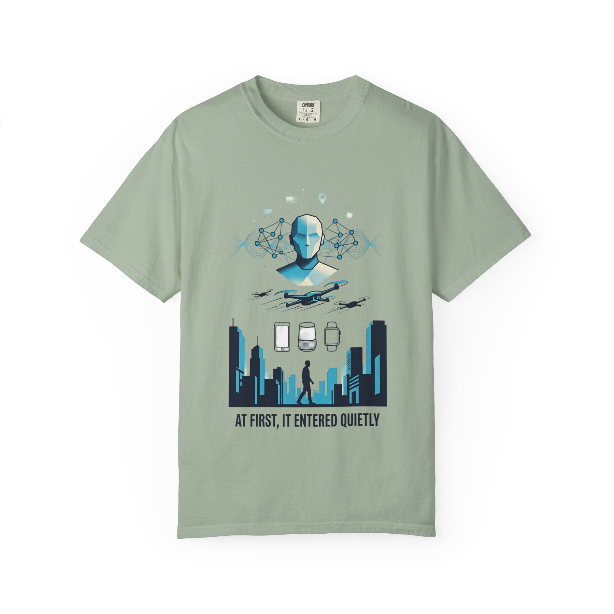 Power Runs Black AI Metropolis T-Shirt — 'At First, It Entered Quietly' Cybercity Graphic Tee by Concepts VS Entertainment/Tiktok shop