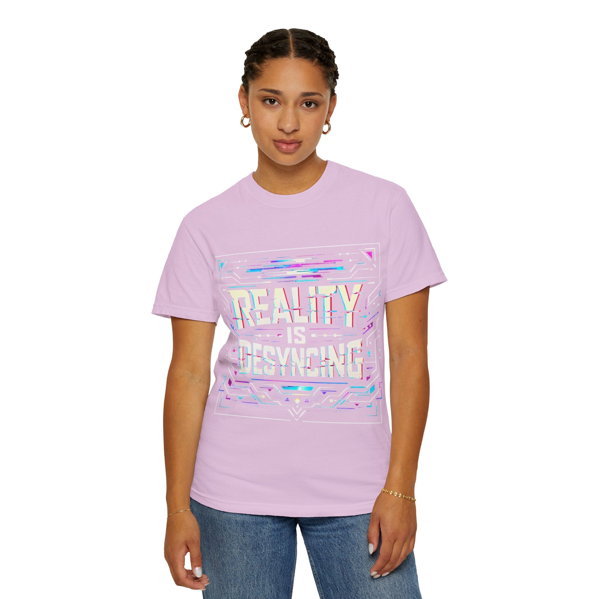 Power Runs Black PRB Glitchy Pastel "Reality Is Desyncing" T-Shirt by Printify